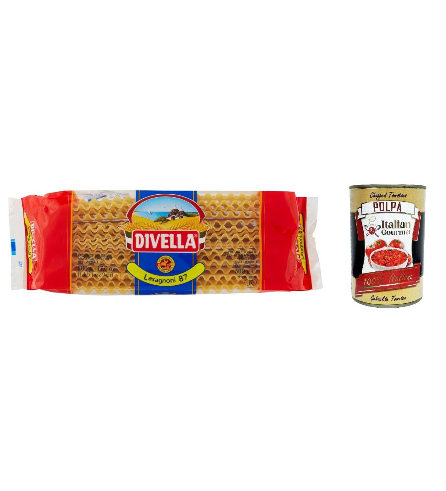  Italian Gourmet E.R. Pack of 5 Divella 100% Italian lasagnoni pasta (87g pasta) + 400g Italian Gourmet polpa - Buy Online on GoSupps.com