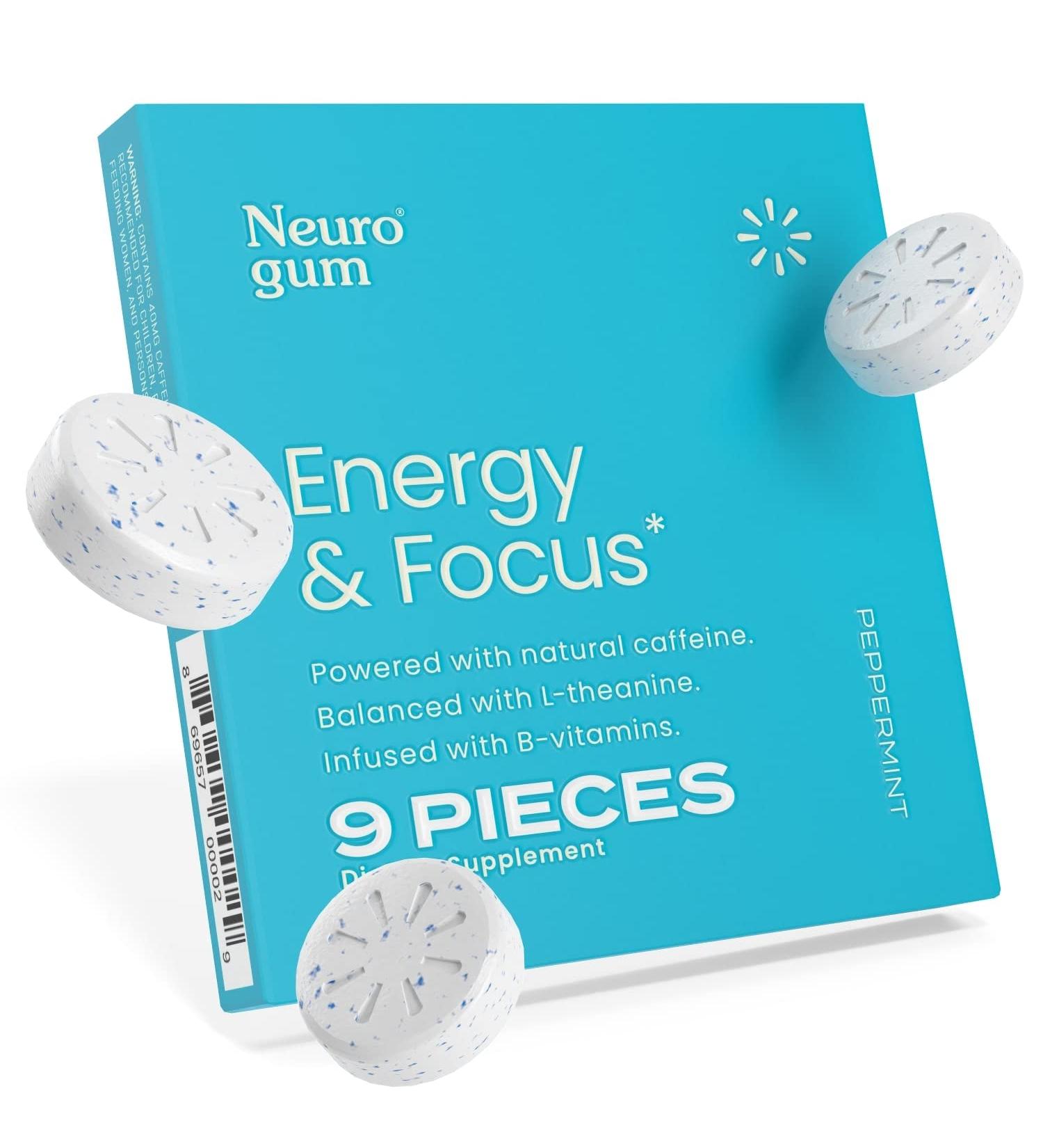 NeuroGum Nootropic Energy Caffeine Gum - 40mg Caffeine + 60mg L-theanine + B Vitamins - Sugar Free Vegan Keto - Mint Flavor - 54 Gums (Pack of 6) - Buy Online on GoSupps.com