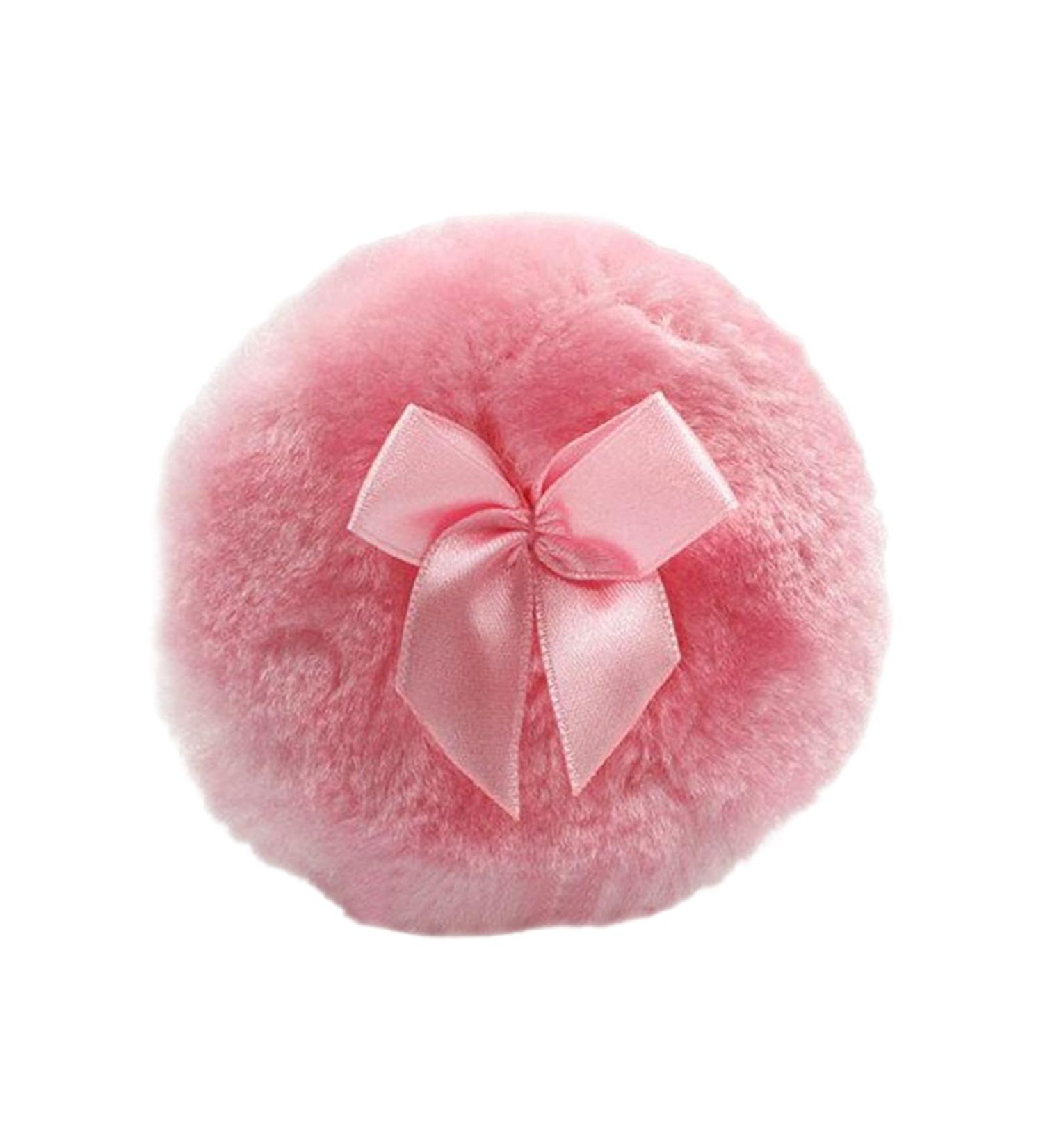Furry Powder Puff Round Face Powder Puff with Ribbon Bow | Body Powder Applicator for Baby Kid Adult Dry Makeup Tool for Applying Powders Pink - Buy Online on GoSupps.com