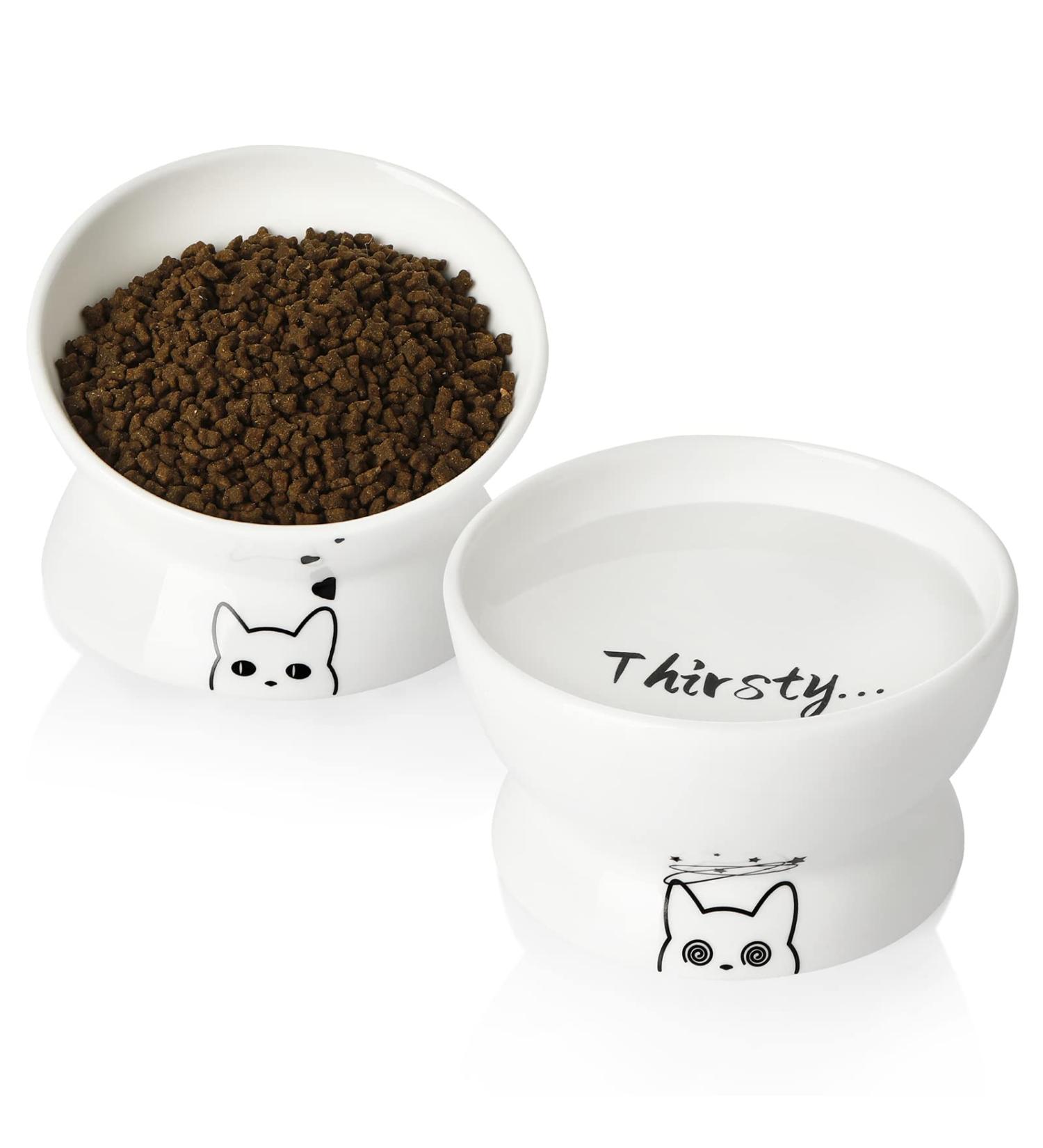 Sweejar Home Raised Cat Bowls Set Tilted Food Bowl and Deep Water Bowl Stress Free Elevated Cat Food Bowls Protect Cat's Spine Ceramic Pet Bowl Collection for Cats and Small Dogs Set of 2 (White) White Two packs - Buy Online on GoSupps.com