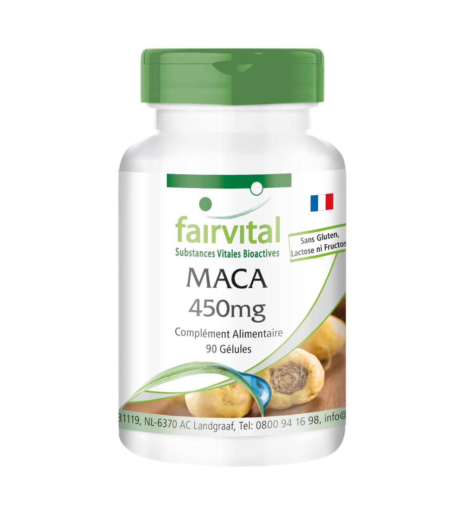 Fairvital | Maca 450mg Strong - with 4500mg of maca root per daily dose - Anti-stress Invigorating & Energy - High dosed - VEGAN - 90 capsules - Buy Online on GoSupps.com