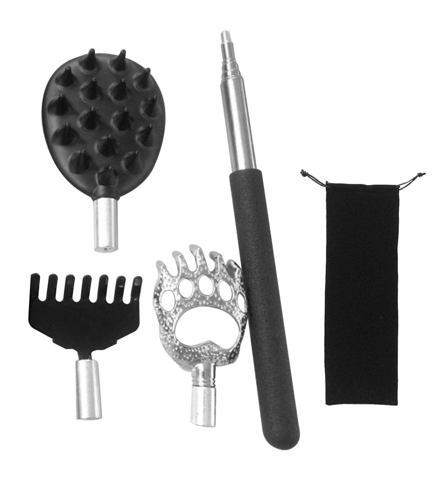 Portable Telescopic Back Scratchers for Men & Women | Stainless Steel with 3 Removable Heads & Carrying Bag - Buy Online on GoSupps.com
