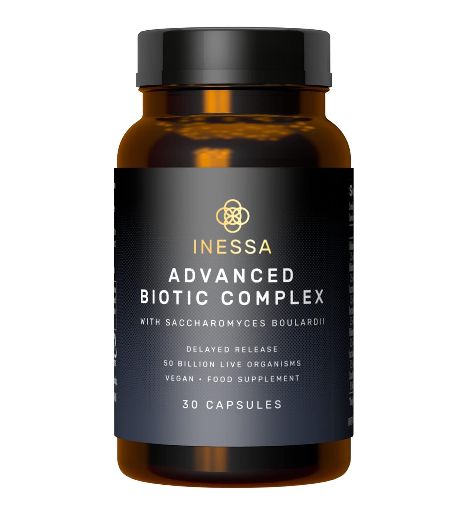 Inessa Advanced Biotic Complex - 50 Billion CFU Probiotics For Women Digestive Gut Health With Delayed Release - 7 Strain Dairy Soy Gluten Free Probiotic Supplement - 30 Vegan Capsules For Men & Wome - Buy Online on GoSupps.com