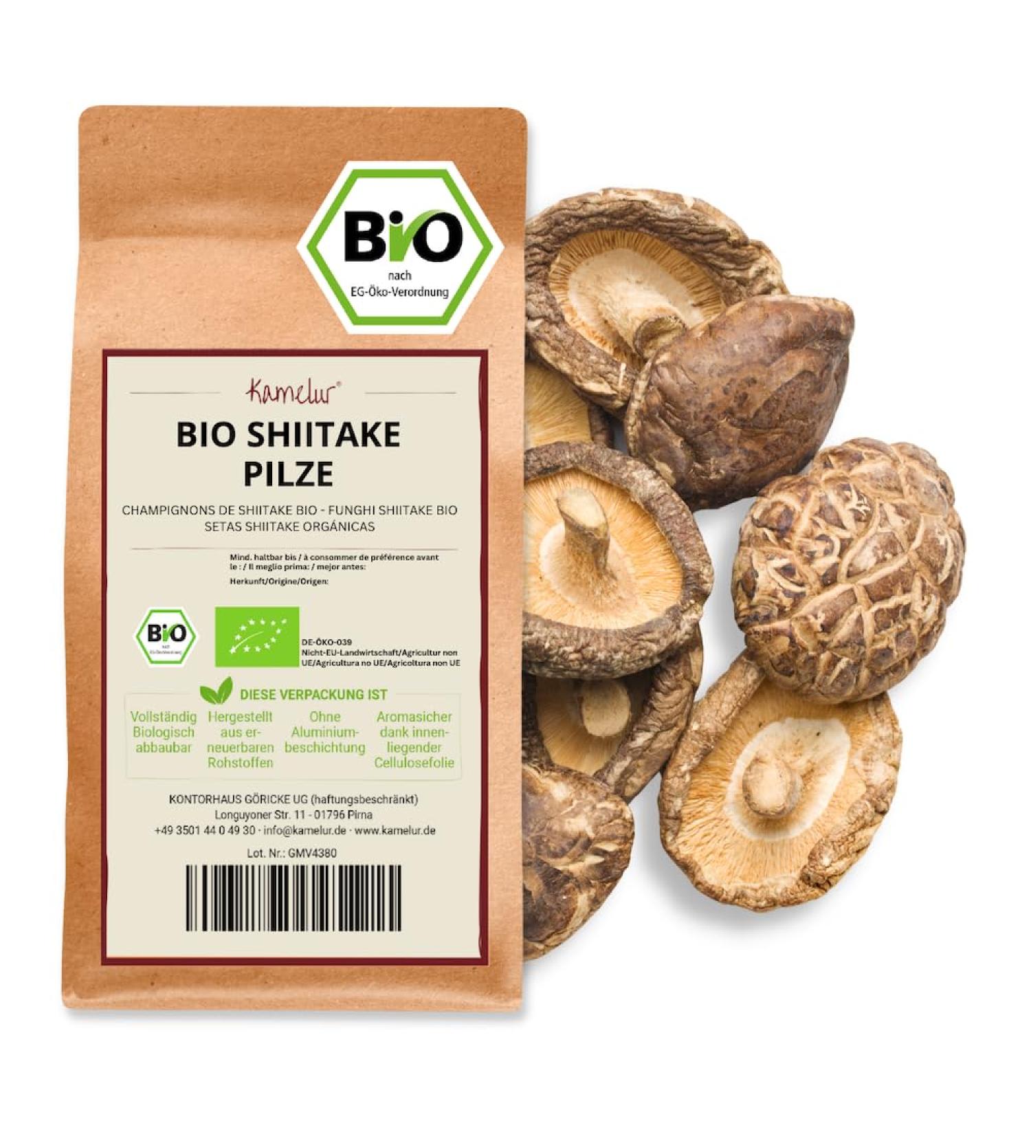  Kamelur 200g of organic dried sliced Shiitake mushrooms - dried mushrooms without additives Asian food - mushrooms - Buy Online on GoSupps.com