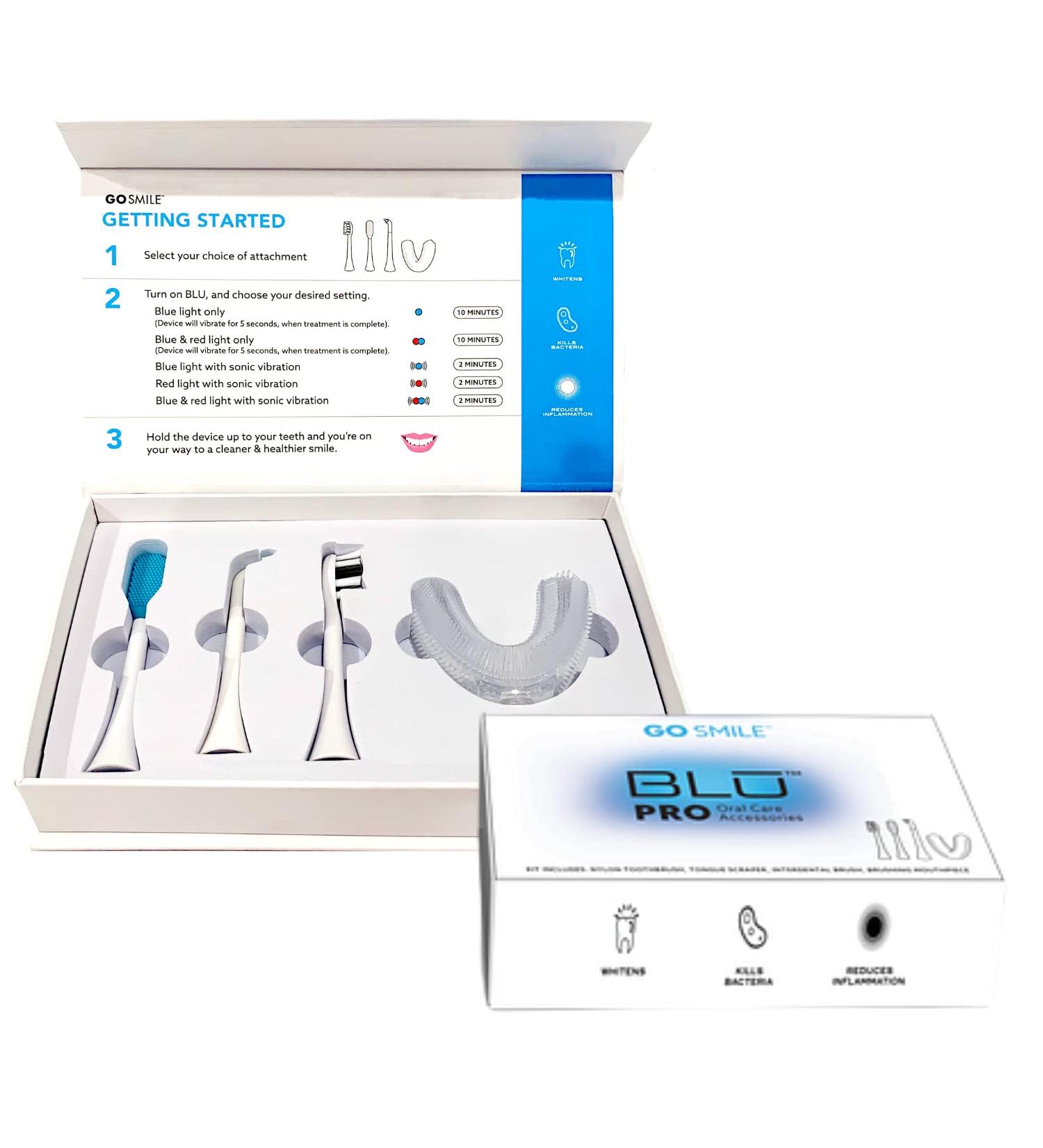 GO SMILE Pro Oral Care Set - 4 Piece Deep Cleaning Accessories | Nylon Toothbrush Silicone Tongue Scraper Interdental Brush & Gum Massager - Buy Online on GoSupps.com