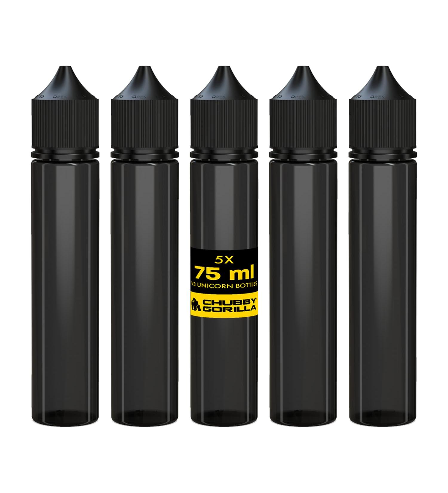 Chubby Gorilla Liquid Bottles 75ml Set - V3 Unicorn Dripping & Pipette Bottles - Child-Proof & Outlet-Safe - Black 75ml Bottles for Oils & Liquids - Buy Online on GoSupps.com