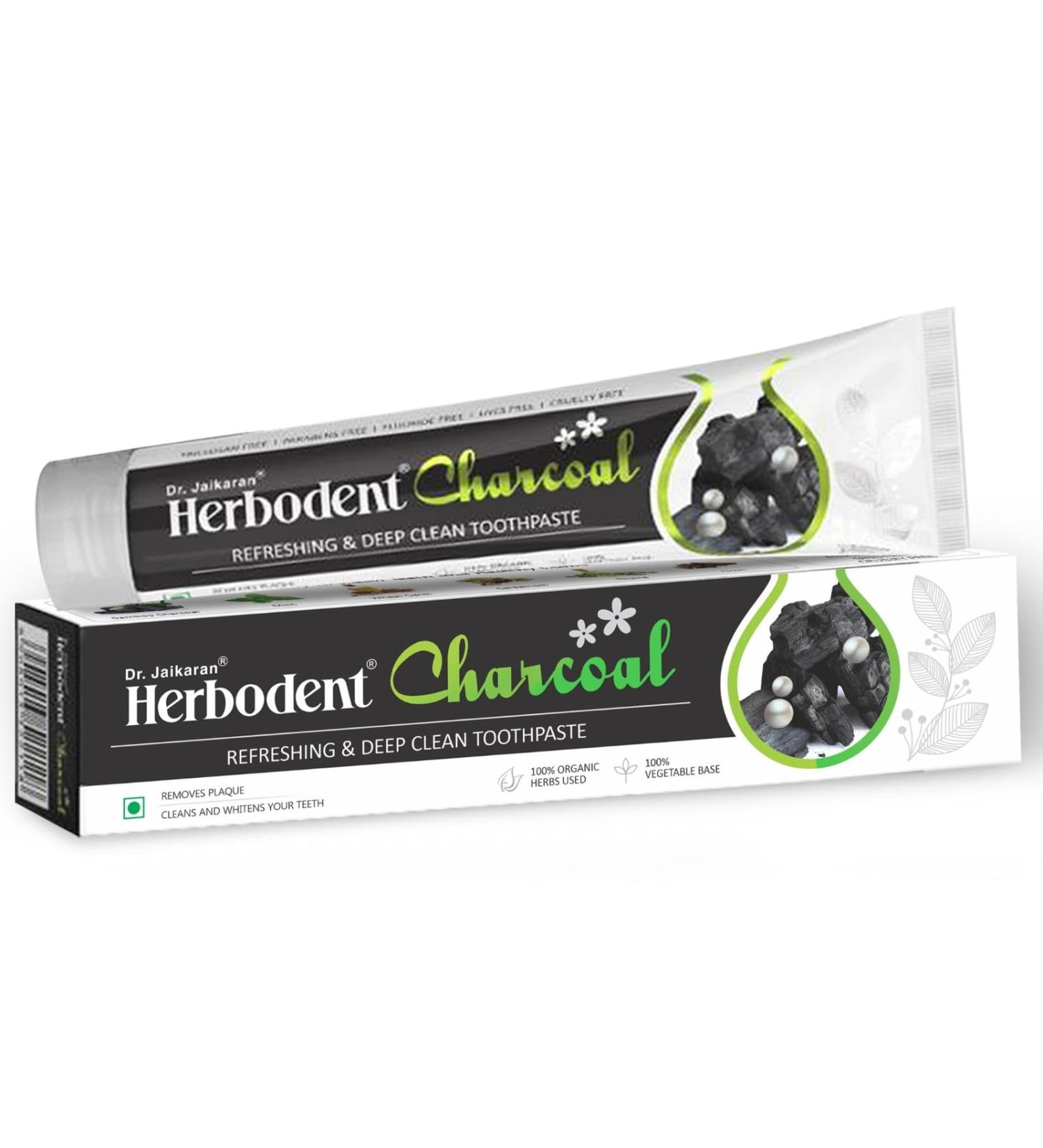 Herbodent Charcoal Toothpaste - Whiten Teeth Naturally | No Bleach No Fluoride | Activated Bamboo Charcoal & Organic Herbs | Fresh Breath - 6.53 Oz - Buy Online on GoSupps.com