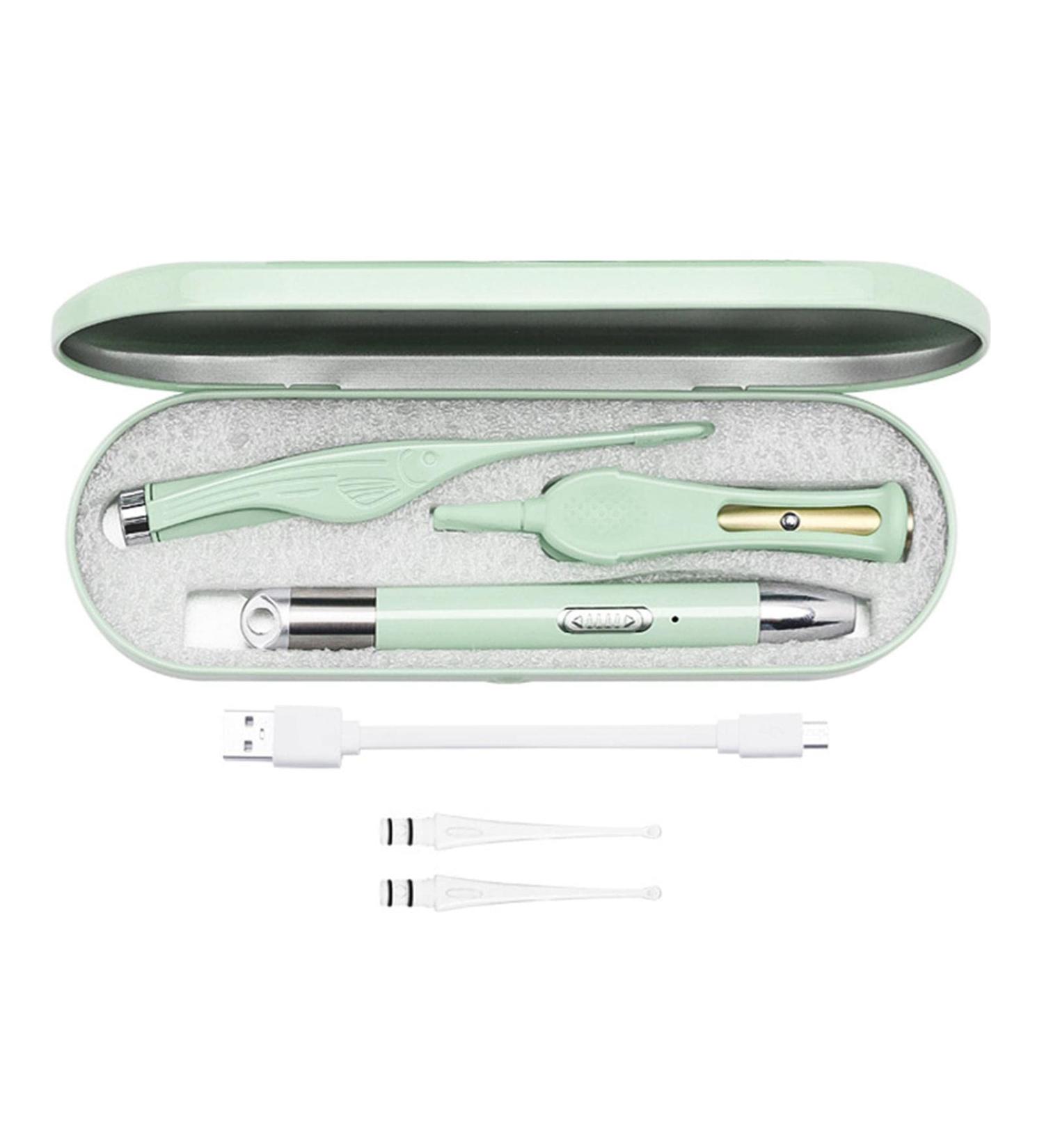 Earwax Cleaner Kit | Rechargeable Ear Wax Spoon Picker with Light | Visible Earwax Digger for Ear Wax Removal Suitable for Kids Home Spa Salon Guanglu Matcha Green - Buy Online on GoSupps.com