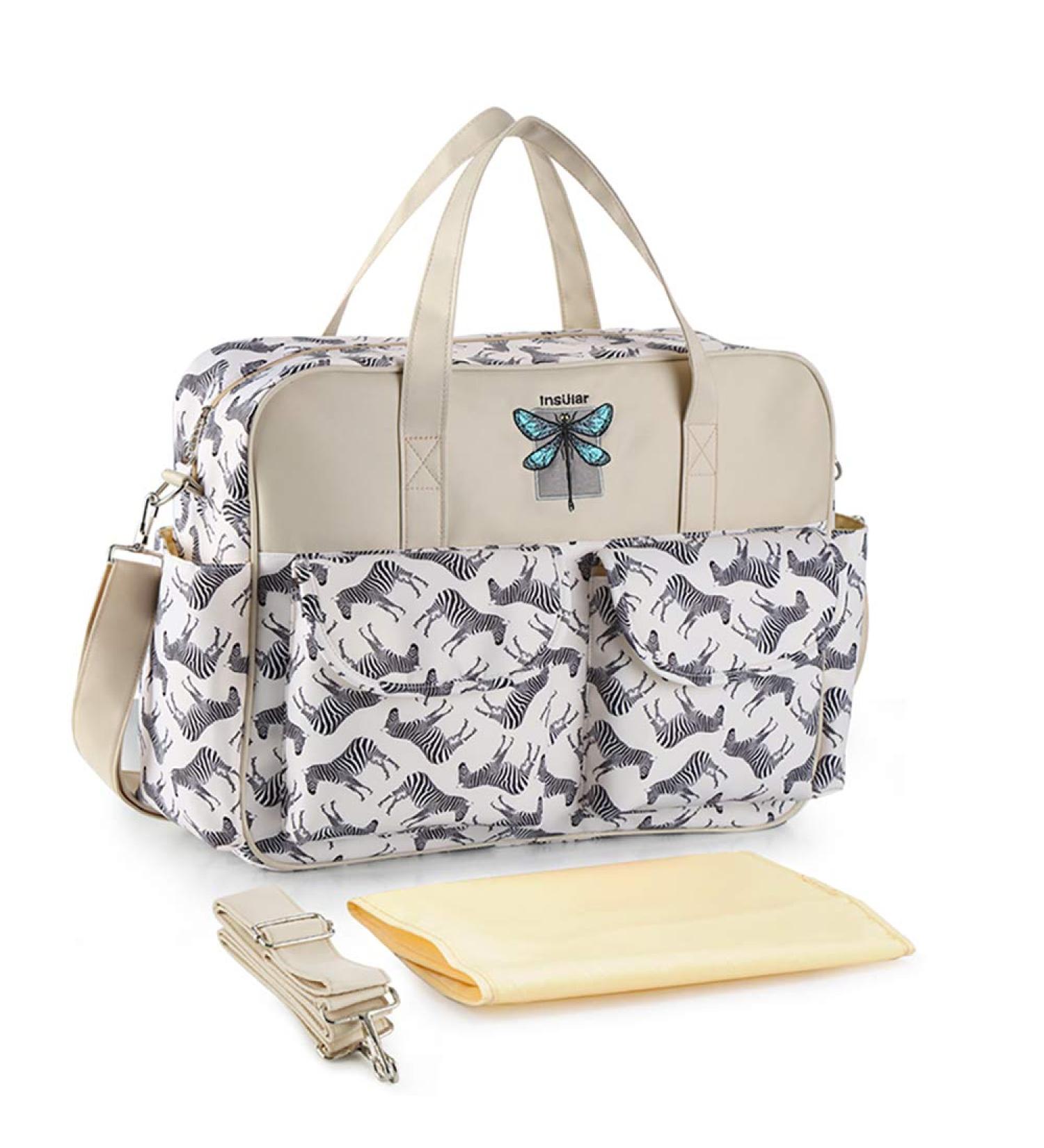 Kamay's Waterproof Mummy Diaper Bag with Changing Mat - Grey Zebra | Lightweight Nylon Tote/Messenger Style - Buy Online on GoSupps.com