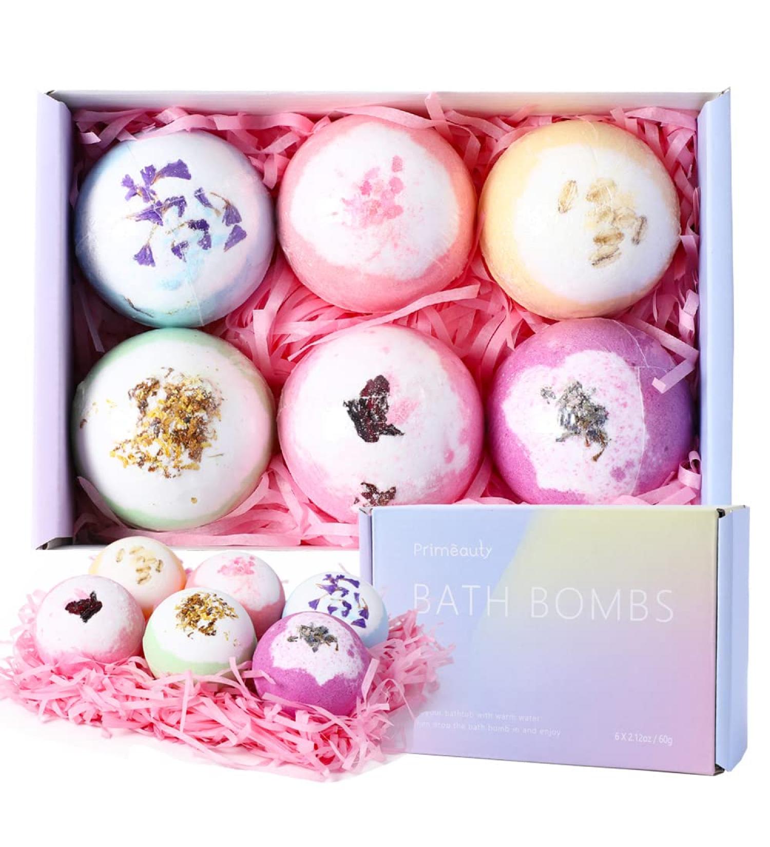 Primeauty 6PCS Dried Flowers Bath Bombs - Handmade Spa Gifts for Women | Bubble Bath Set for Birthday, Mother's Day, Christmas - Wife, Girlfriend Gift Idea - Buy Online on GoSupps.com