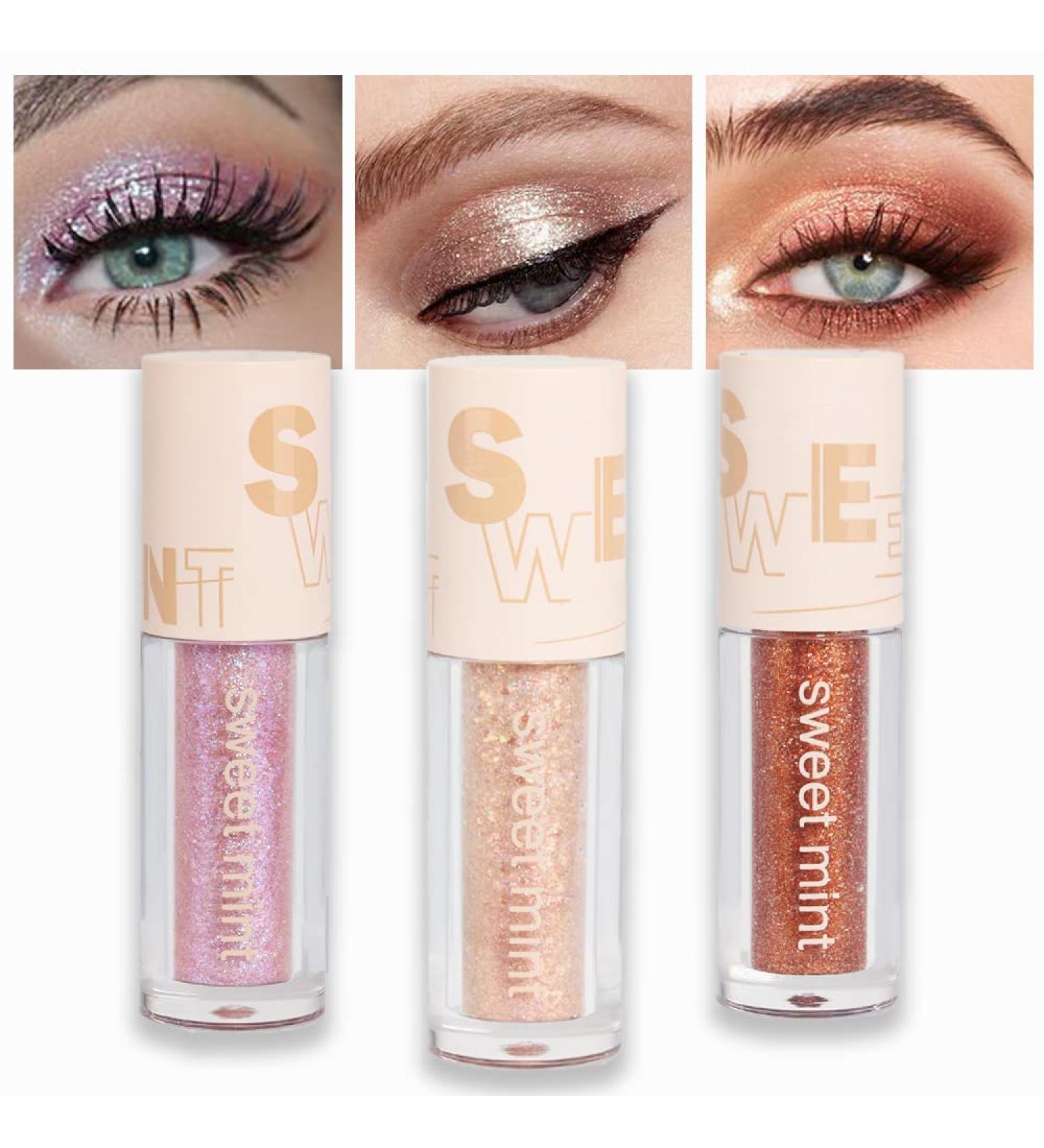 3 Pcs Waterproof Golden Purple Liquid Glitter Eye Shadow Set - Long Lasting Sparkling Gold Eye Makeup for Professional Eyes - Buy Online on GoSupps.com