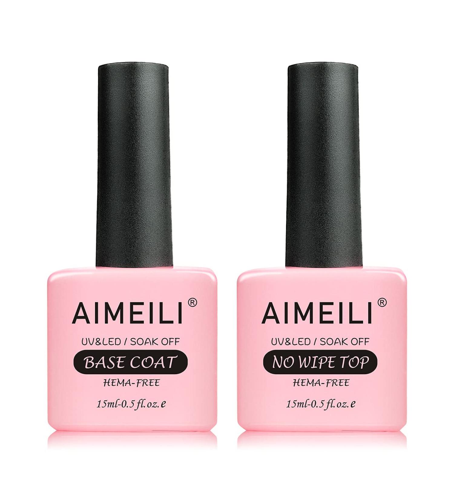 AIMEILI Hema-Free Gel Nail Polish Set - Long Lasting UV LED Shine Finish, No Wipe Top & Base Coat - 2 x 15ml - Buy Online on GoSupps.com