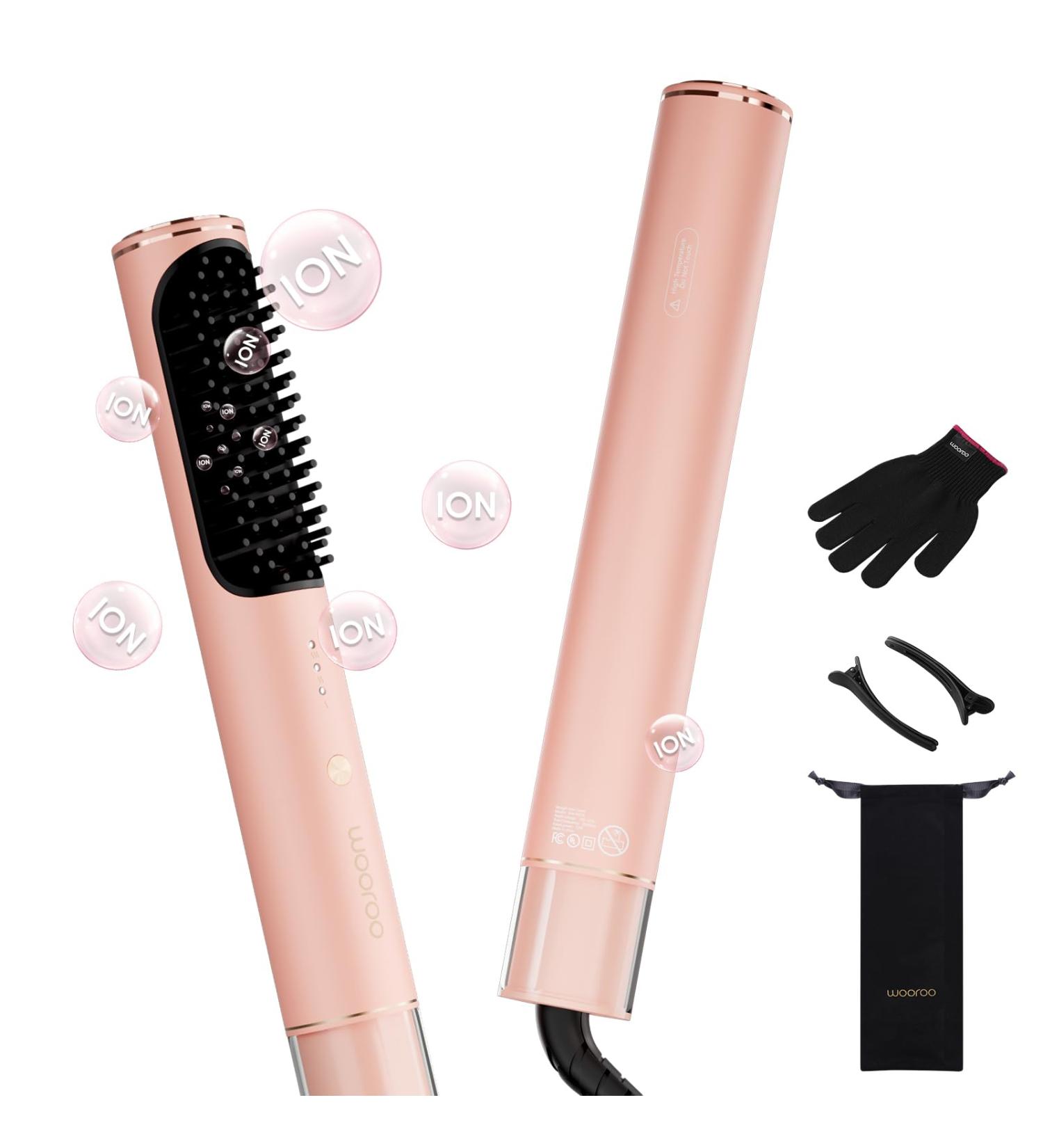 Hair Straightener Brush - Ionic Anti-Scald Ceramic Flat Iron for Women | Fast Heating Hair Styling Comb (Pink - Buy Online on GoSupps.com