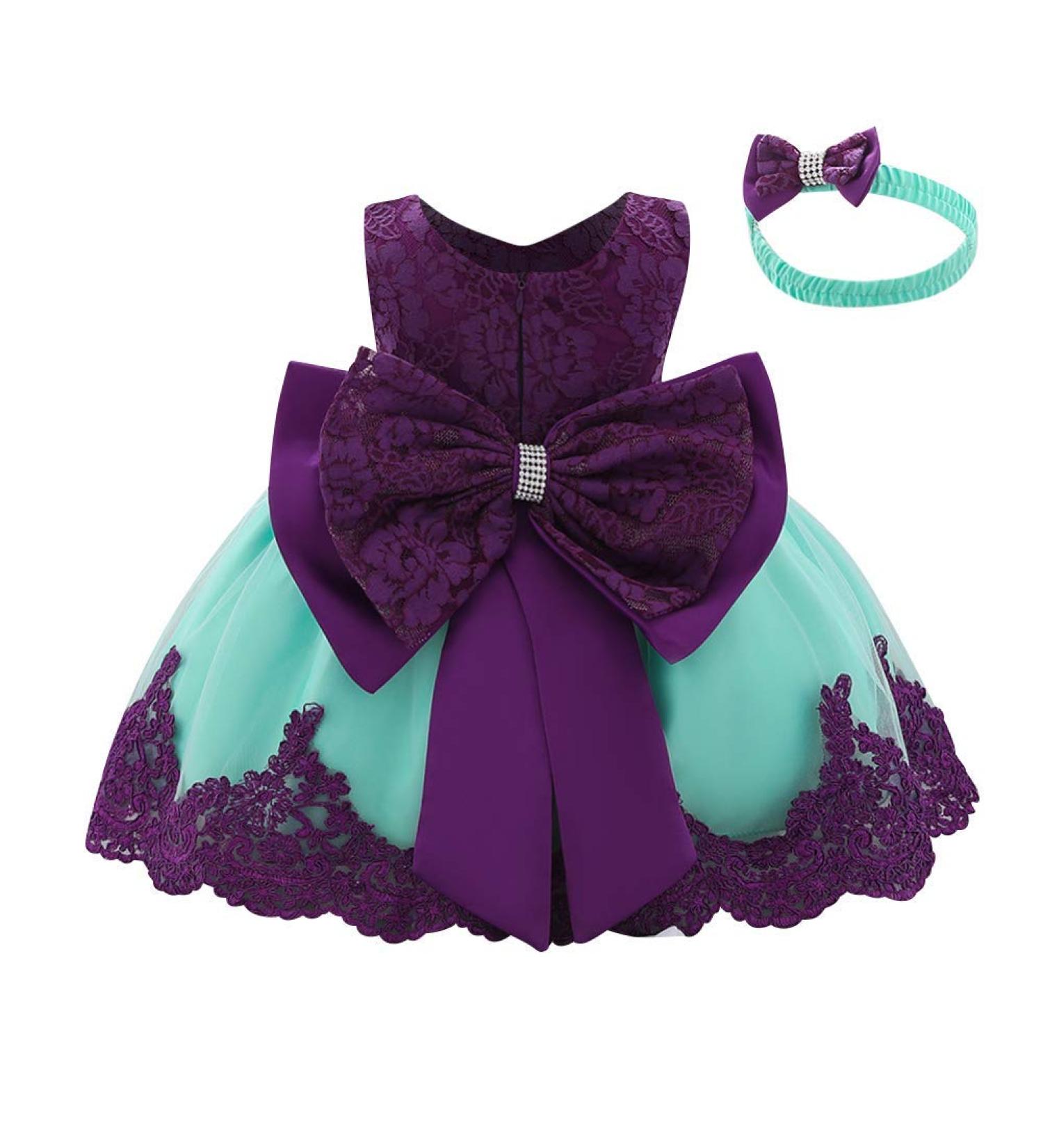 FYMNSI Baby Girl Baptism Christening Dress with Floral Embroidery and Headband | Formal Party Pageant Wedding Bridesmaid Tutu Princess Gown for 6-24 Months (9-12 Months, Green/Purple) - Buy Online on GoSupps.com