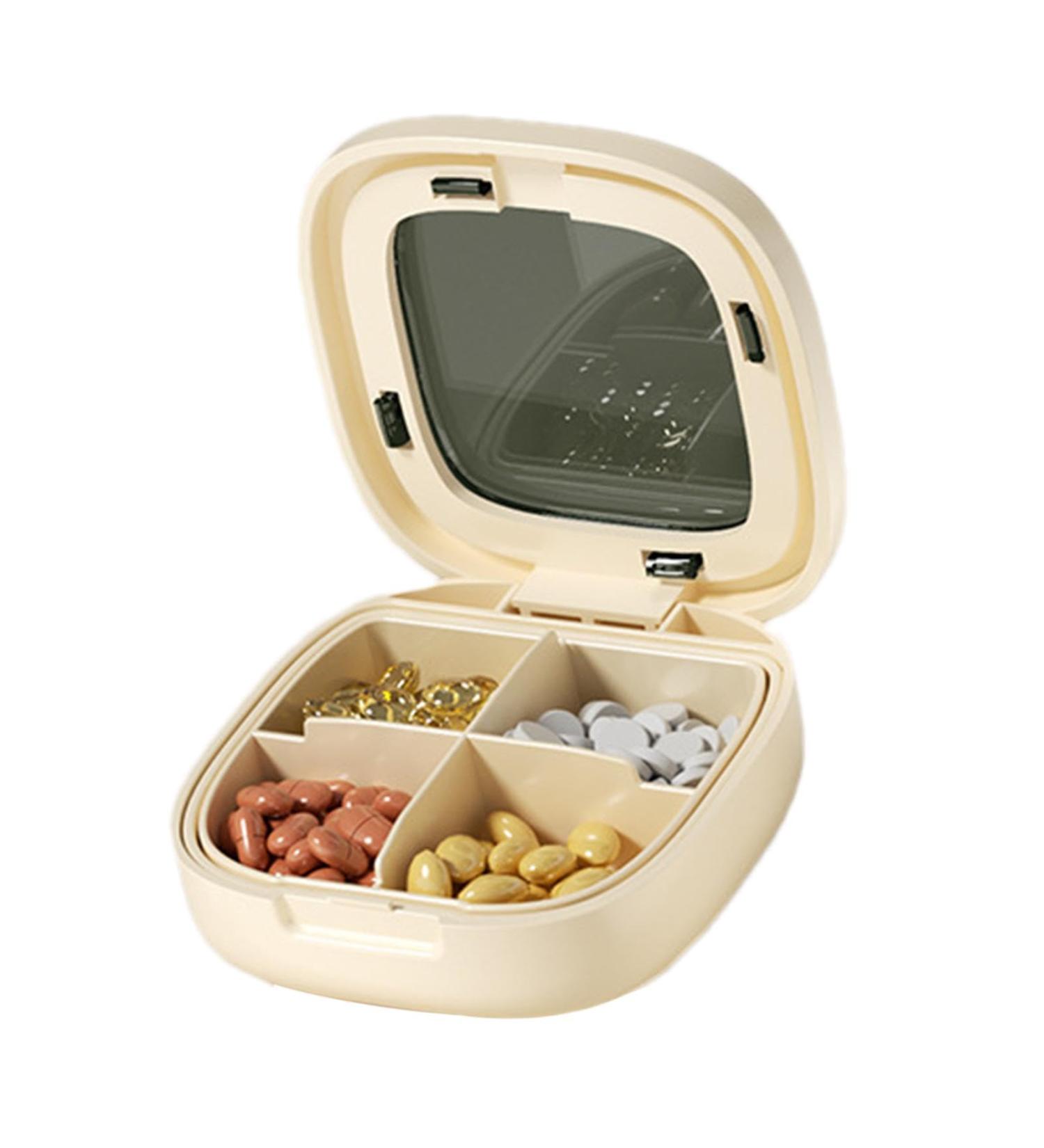 Generic Medicine Organizer Weekly Pocket Pill Organizer Travel Pill Dispenser | Compact Double Sealing Weekly Pill Dispenser Medication Organizer for Travel Home Work School 4 Grid Cream White - Buy Online on GoSupps.com