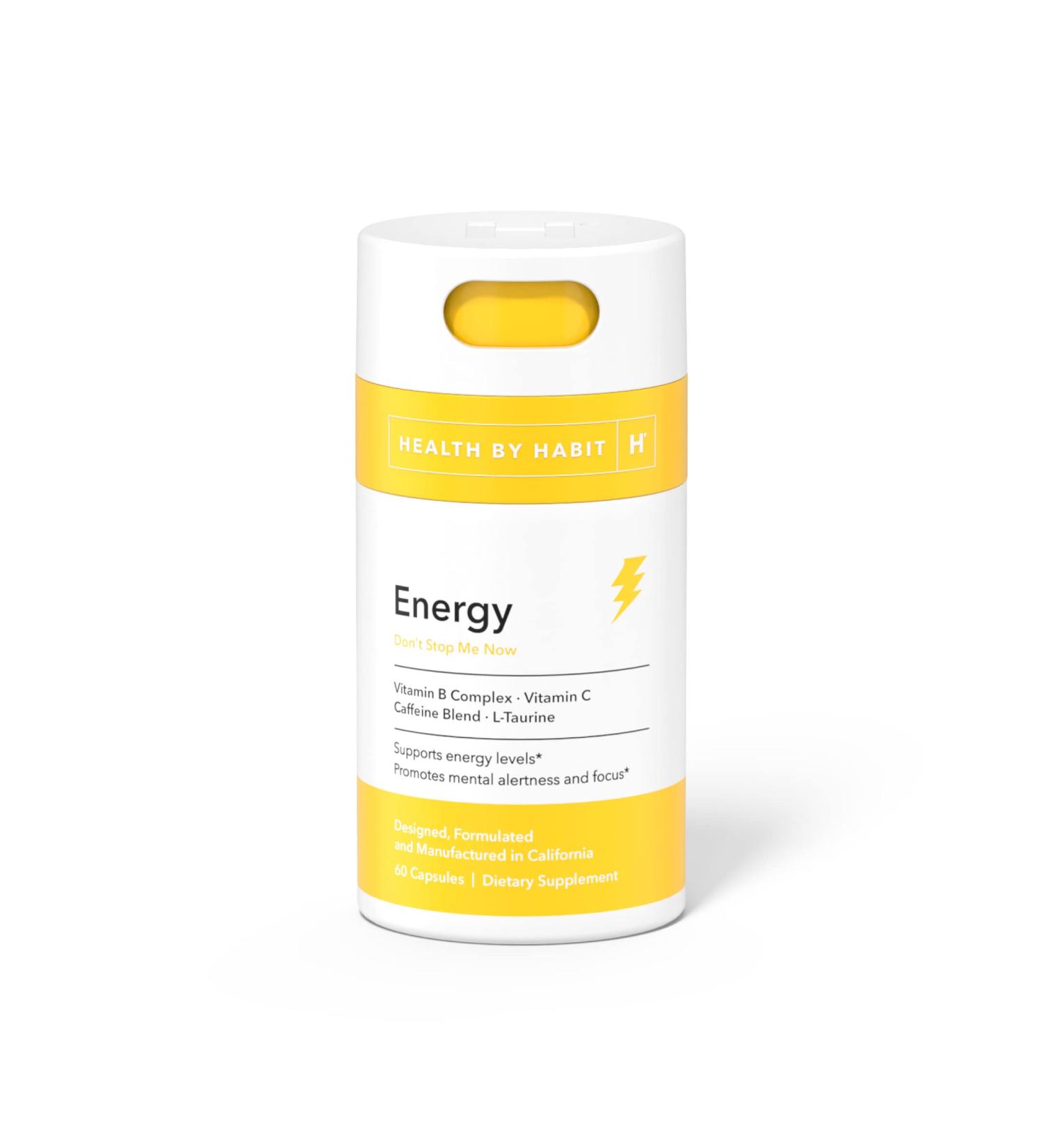 Health By Habit Energy Supplement - Natural Caffeine Blend with Vitamins B & C - 60 Capsules, Vegan, Non-GMO, Sugar-Free - Buy Online on GoSupps.com