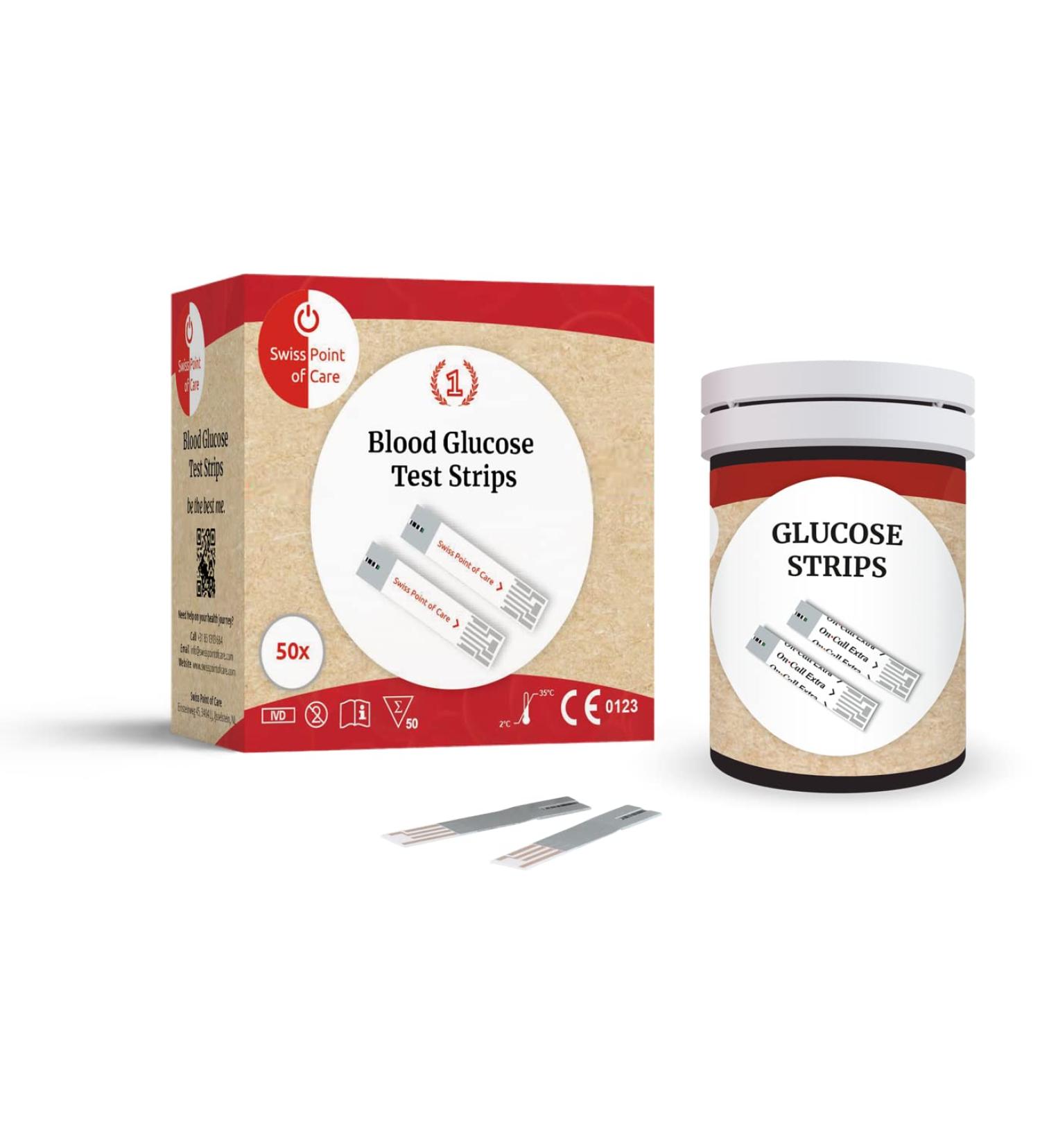 Swiss Point Of Care On Call Extra Glucose Test Strips 50 pieces | for the On Call Extra and Swiss Point Of Care Glucose Meter