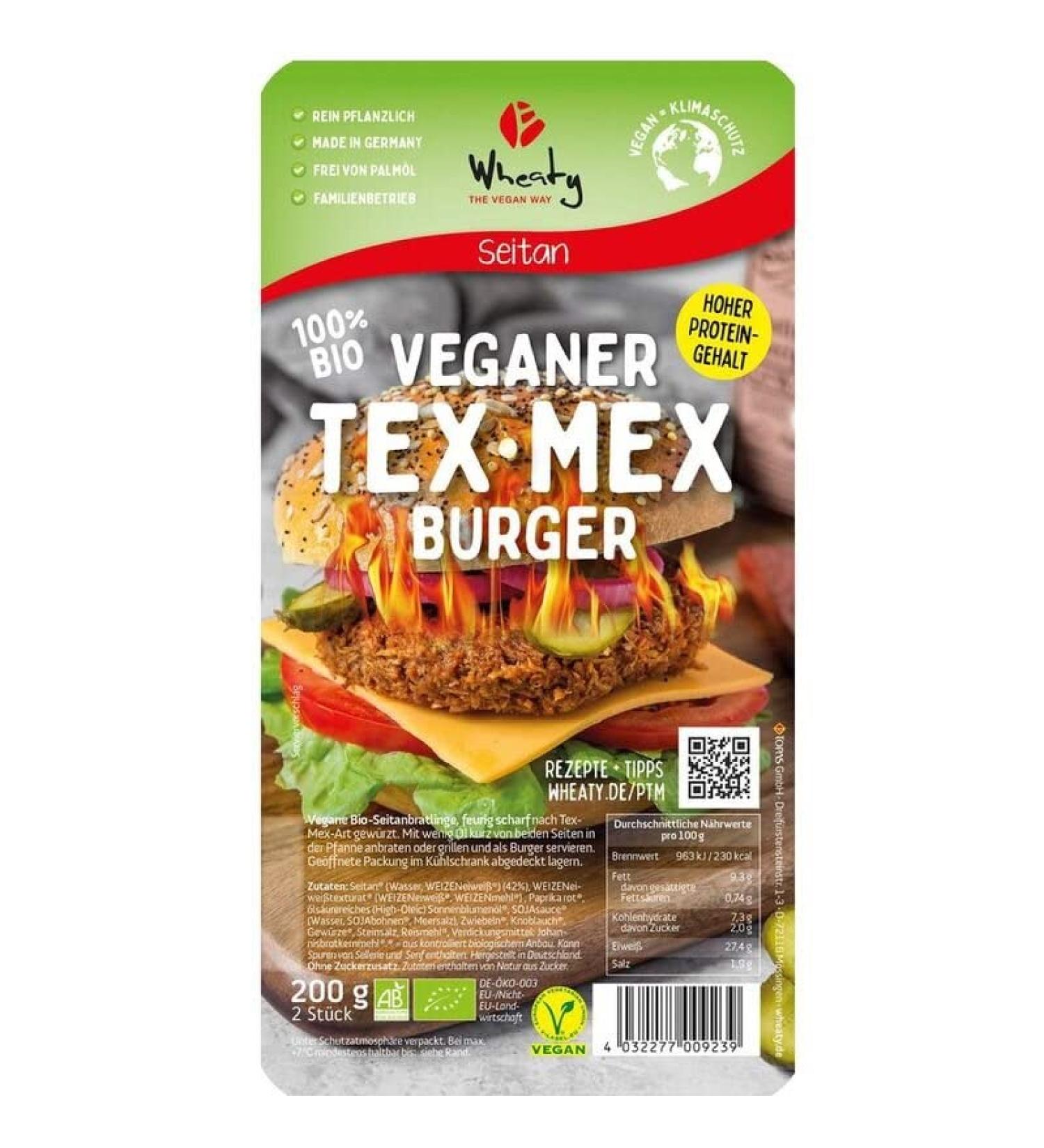Wheaty Vegan Tex-Mex Burger - Organic - 200g x 5-Pack of 5