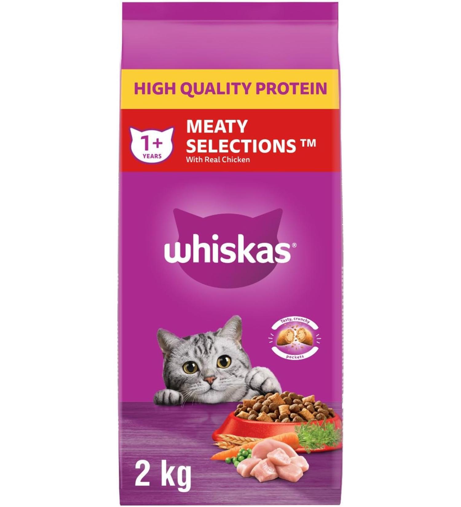 WHISKAS Meaty Selections Adult Dry Cat Food With Real Chicken 2kg bag - Buy Online on GoSupps.com