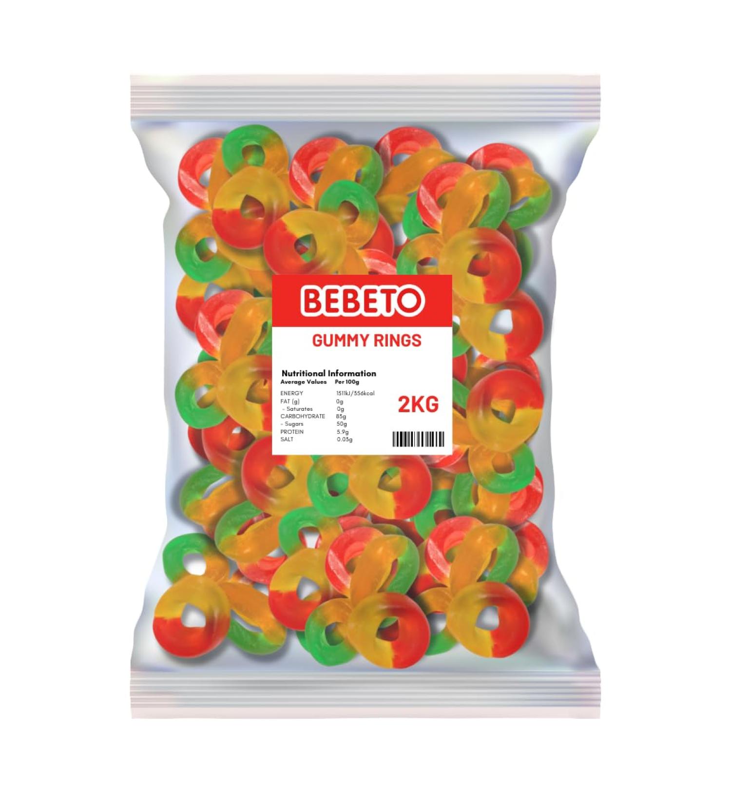 Bebeto Bebeto Oily Rings 2 kg | Fruit-Flavored Jelly Candies | Soft and Chewy Treats | Halal Certified Bulk Bag