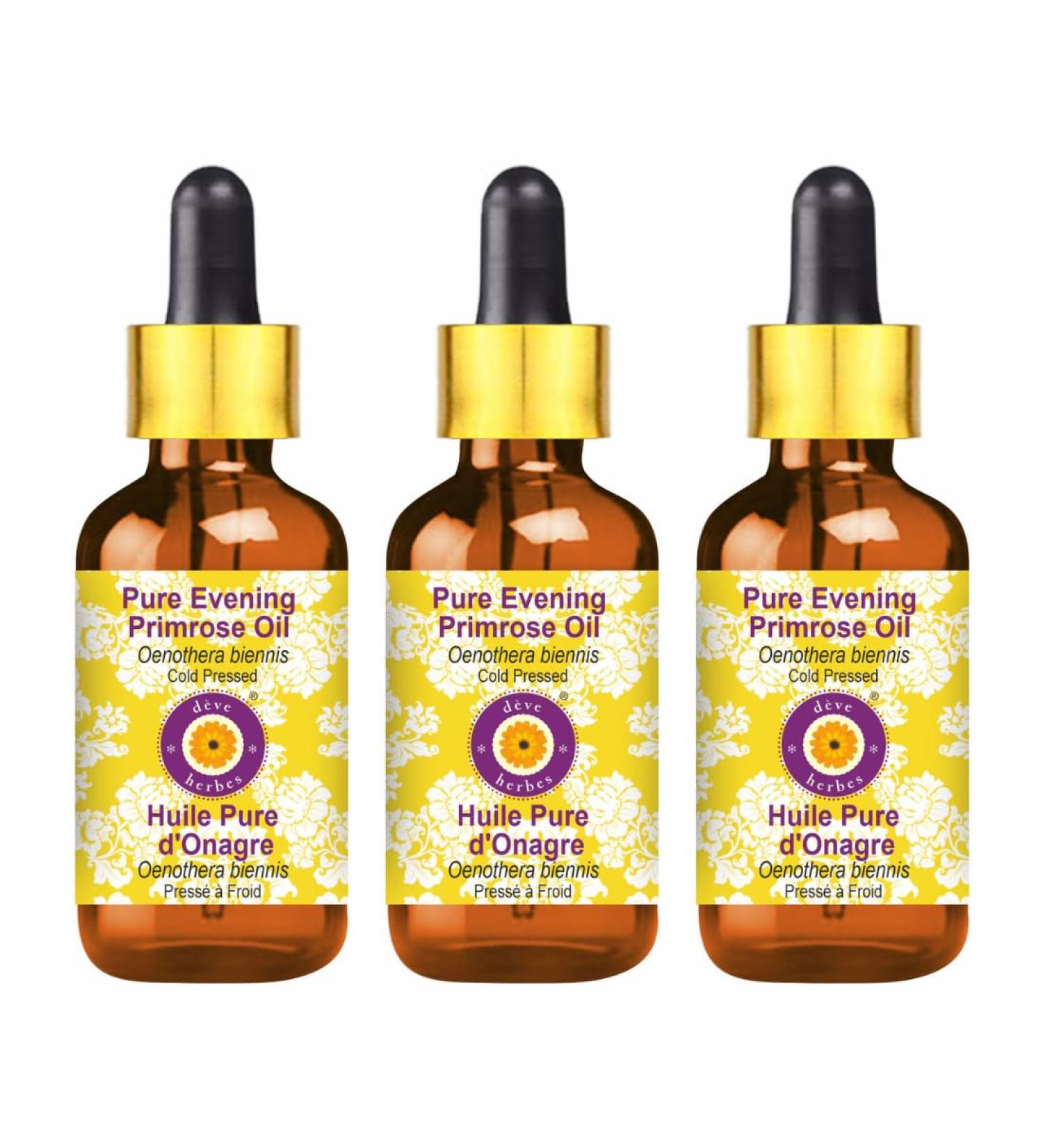 d ve herbes Pure Evening Primrose Oil (Oenothera biennis) with Glass Dropper Cold Pressed (Pack of Three) 100ml X 3 (10 oz) - Buy Online on GoSupps.com