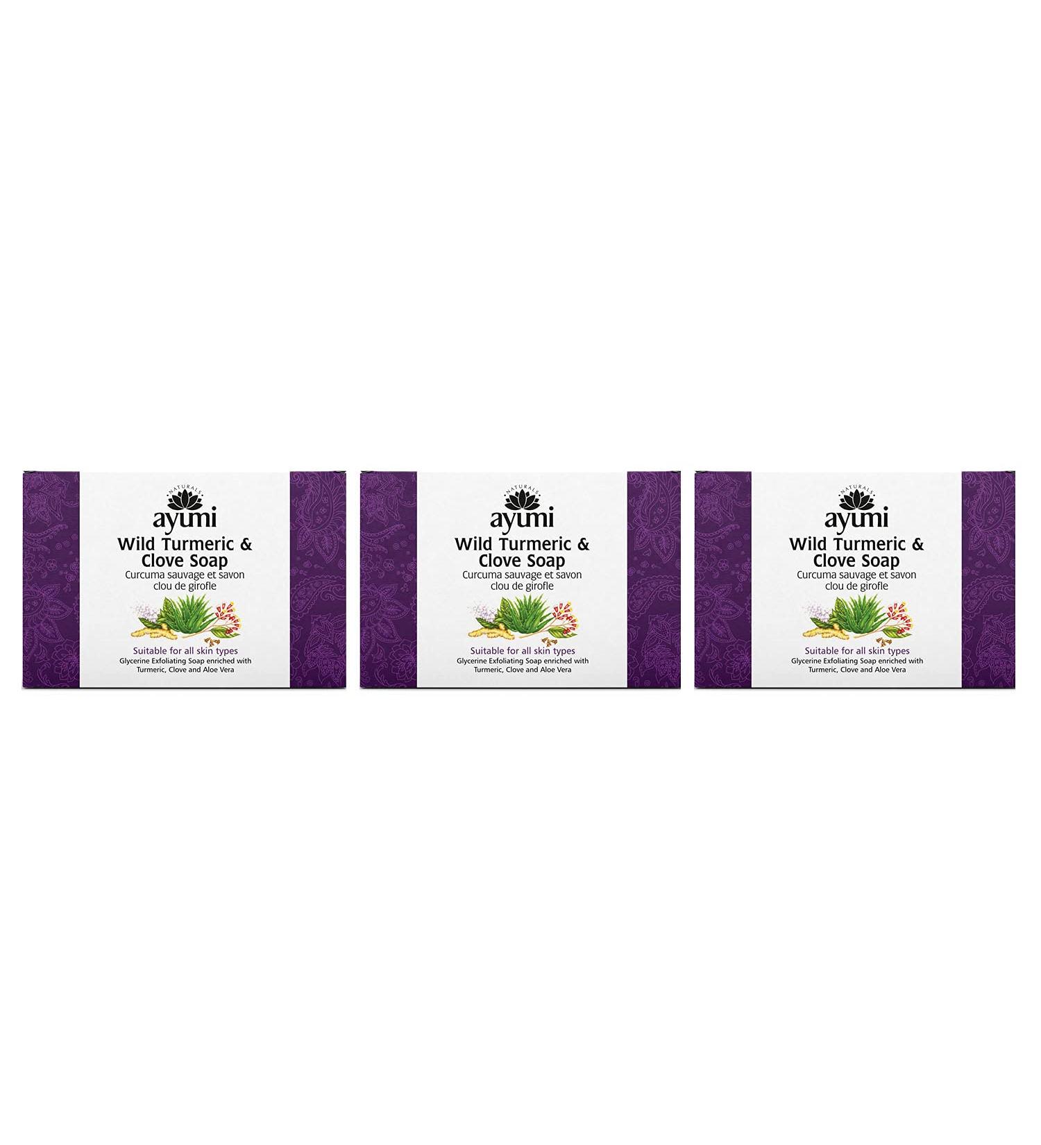 Ayumi Turmeric & Clove Soap Suitable for All Skin Types Exfoliates & Removes Excess Oils 3 x 100g - Buy Online on GoSupps.com