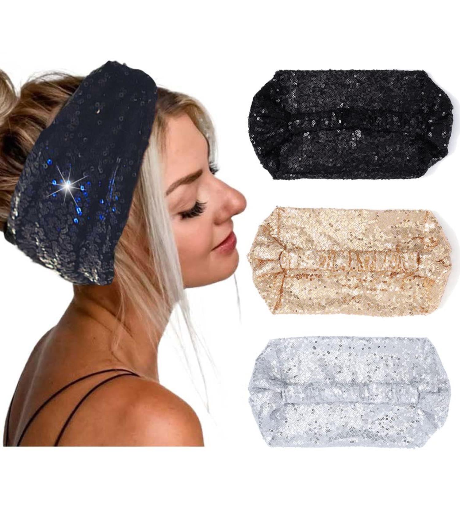Sequins Sparkle Twist Headband for Women and Girls - Stretchy Turban Head Wrap for Rave Party and Nightclub - Glitter Hair Accessory - Buy Online on GoSupps.com