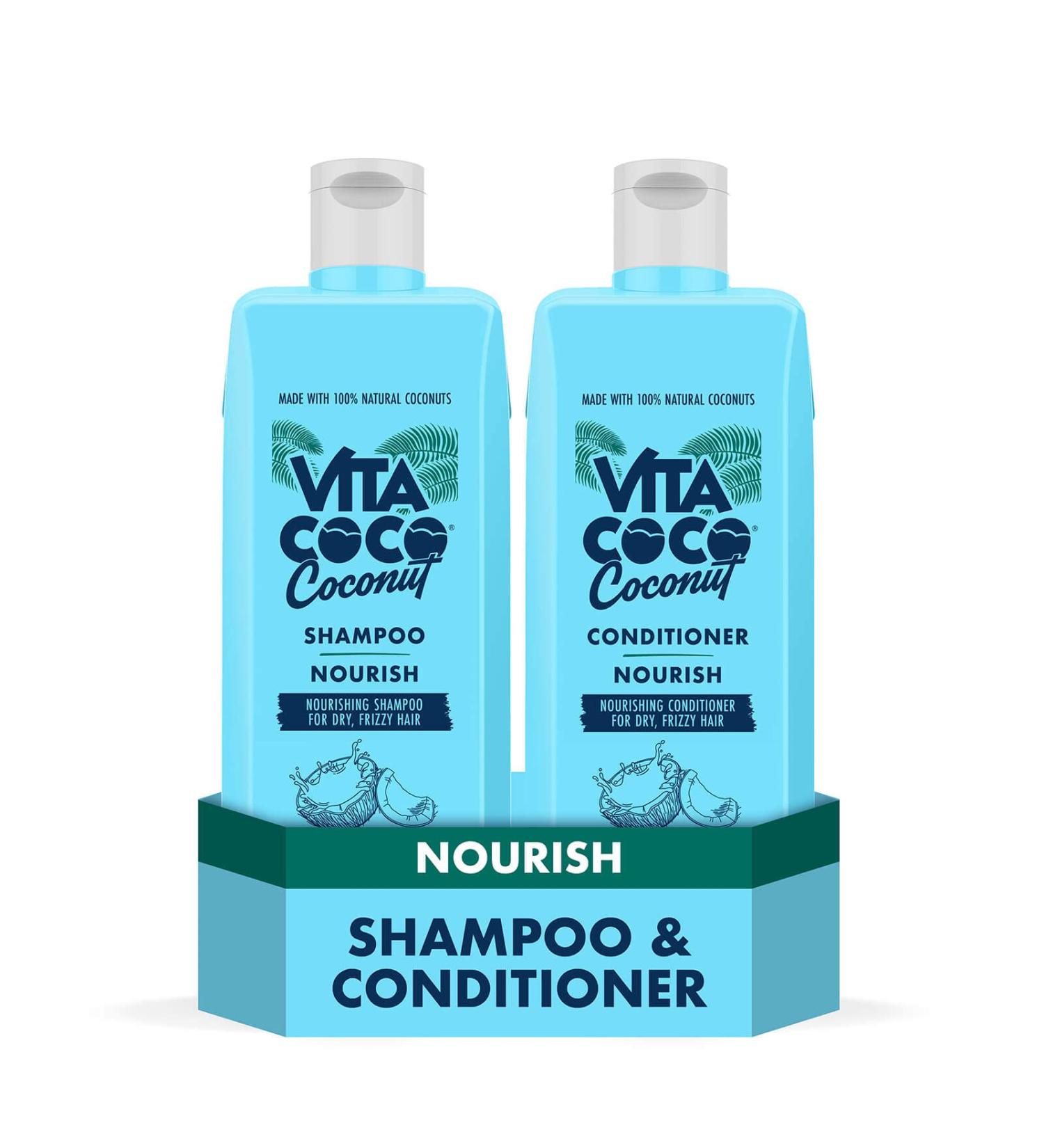 Vita Coco Nourish Lot de 2 shampoings et apr s-shampoing 400 ml pour cheveux secs et cr pus prot ge et r pare les cheveux avec de la noix de coco 100% naturelle convient tous les types de cheveux Noix de coco - Paquet nourrissant - Buy Online on GoSupps.com
