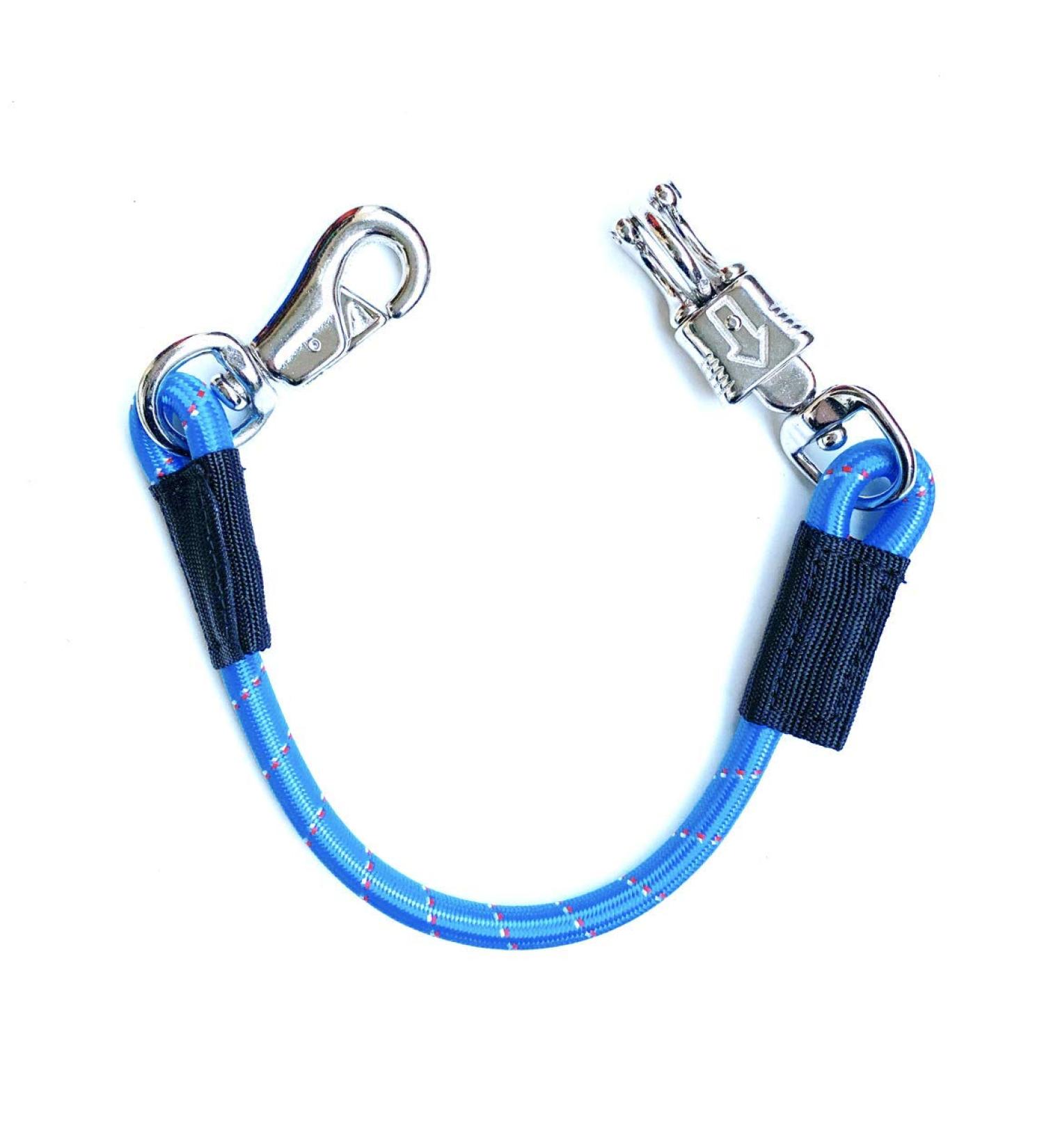 Transport elastic binding trick elastic rubber binder bindle chain with panic hook and bull snap for equestrian horse trailer box and stable (60 cm blue)