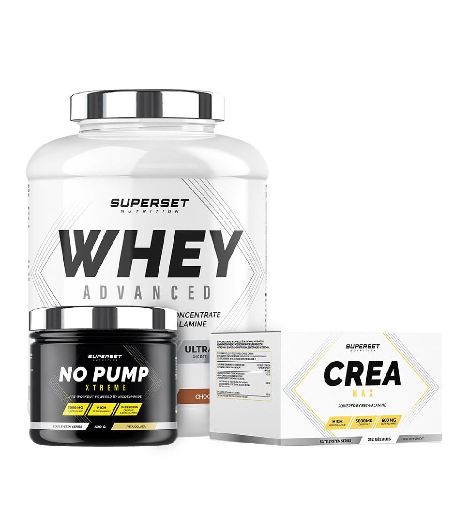 Superset Nutrition Confirmed program for lean muscle gain 100 Whey Protein Advanced 2kg Choco Nut No Pump Xtreme Pina Colada Cr a Max - Buy Online on GoSupps.com