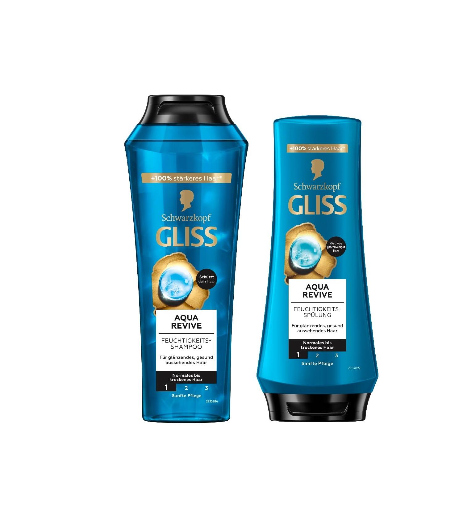  Gliss Kur Gliss Aqua Revive Shampoo (250ml) Hyaluronic Acid & Seaweed Shampoo Aqua Revive Moisturizing Shampoo & Conditioner (200ml) Conditioner with Hyaluronic Complex - Buy Online on GoSupps.com