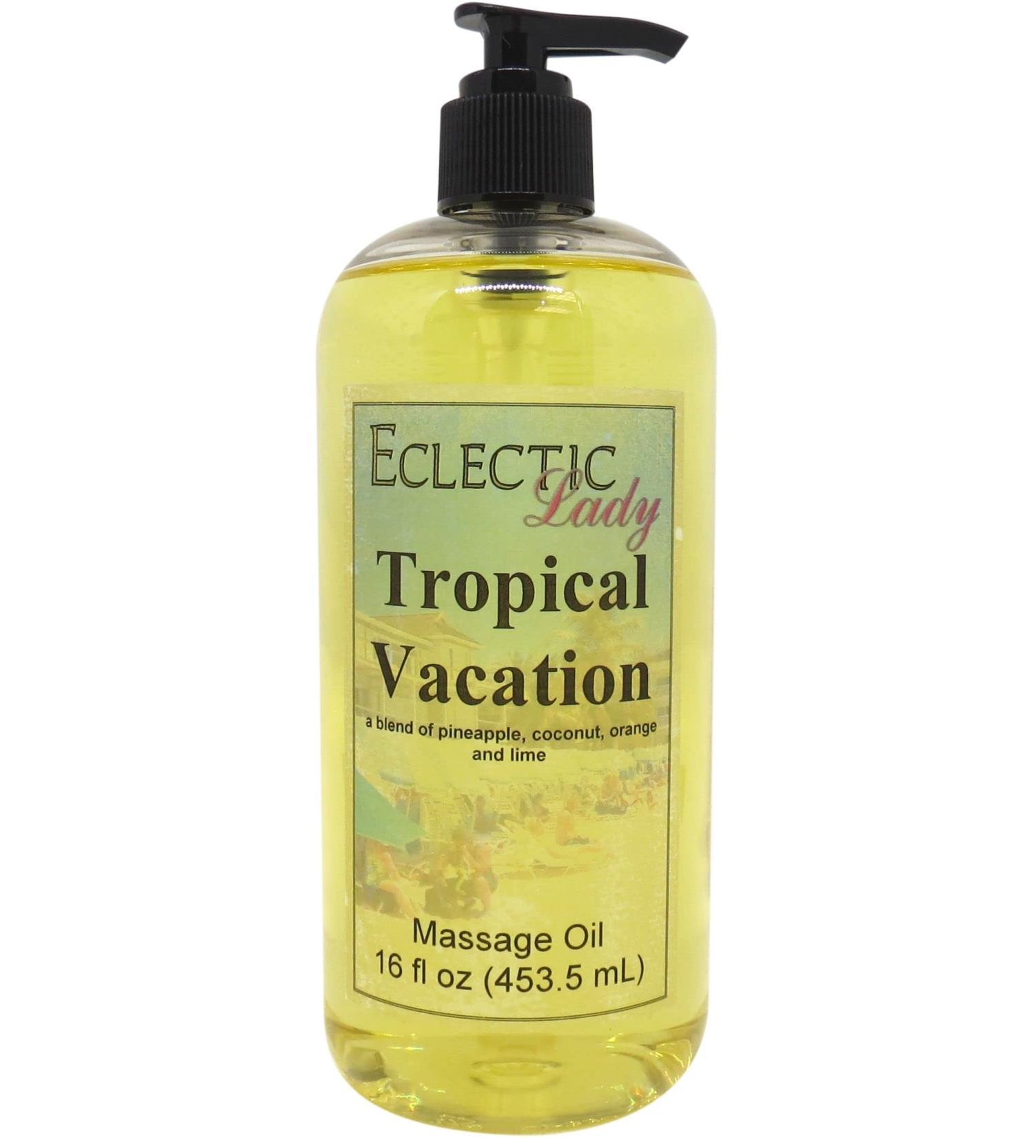 Tropical Vacation Massage Oil - 16 oz Sweet Almond & Jojoba Oil Preservative Free Aromatherapy & Relaxation - Buy Online on GoSupps.com