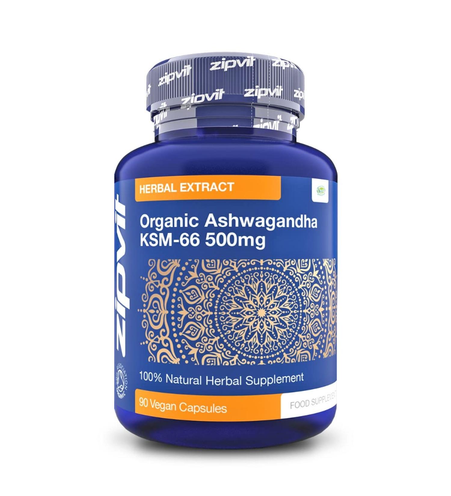 Organic Ashwagandha 500mg KSM 66 - 90 Vegan Capsules | High Strength Herbal Extract for Stress Relief and Anxiety - Buy Online on GoSupps.com