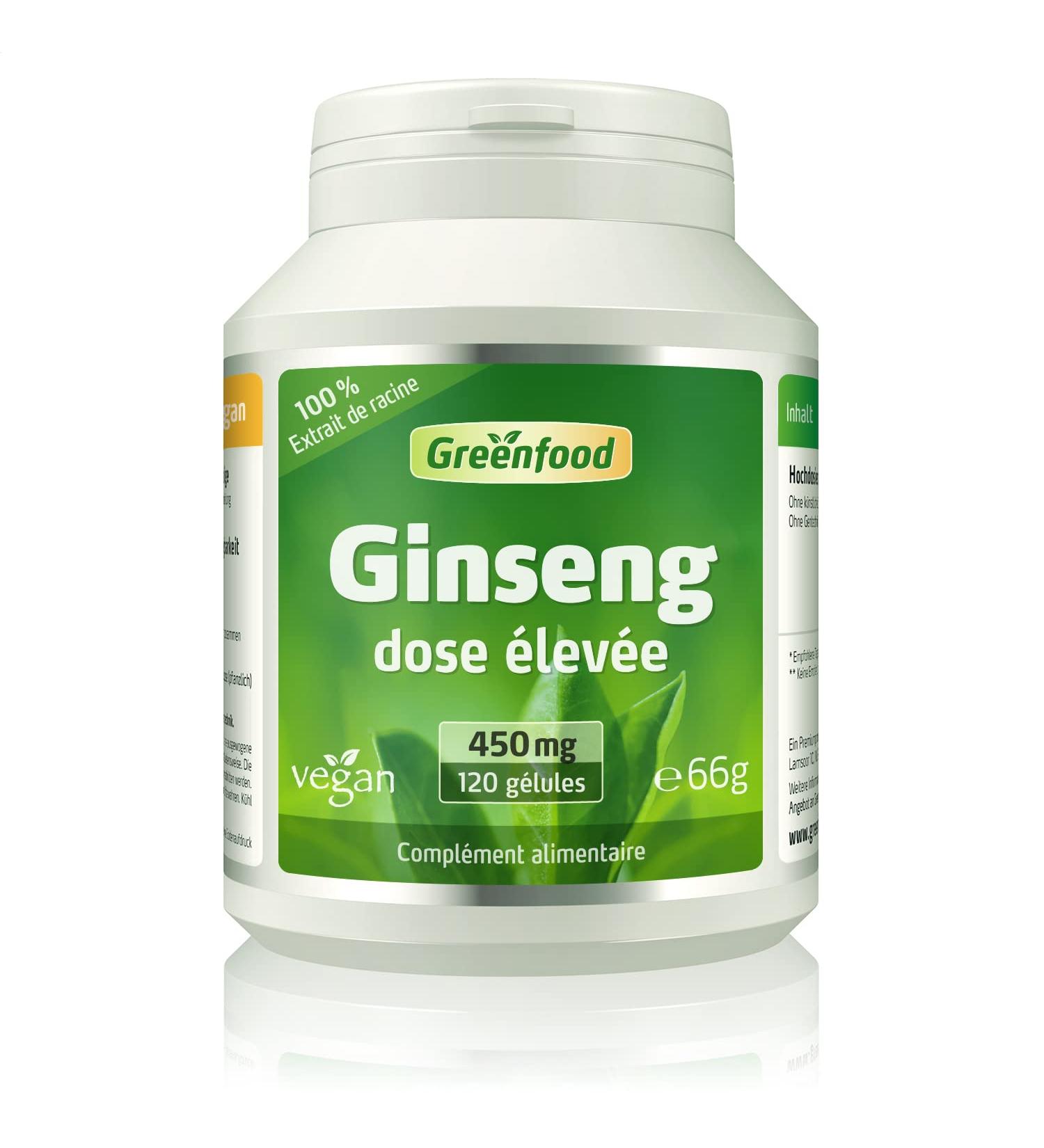 Greenfood Ginseng (Siberian Ginseng) 450 mg High Dose 120 Capsules No Artificial Additives No Genetic Engineering Vegan. - Buy Online on GoSupps.com