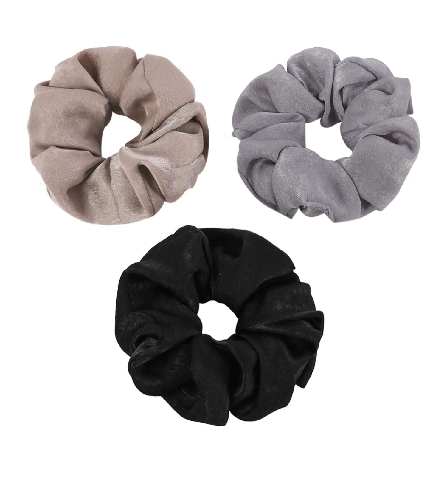 Women Satin Silk Hair Scrunchies - Set of 3 - Black Grey Beige - Soft Elastic Ponytail Hair Ties - Christmas Gifts - HS-01 - Buy Online on GoSupps.com