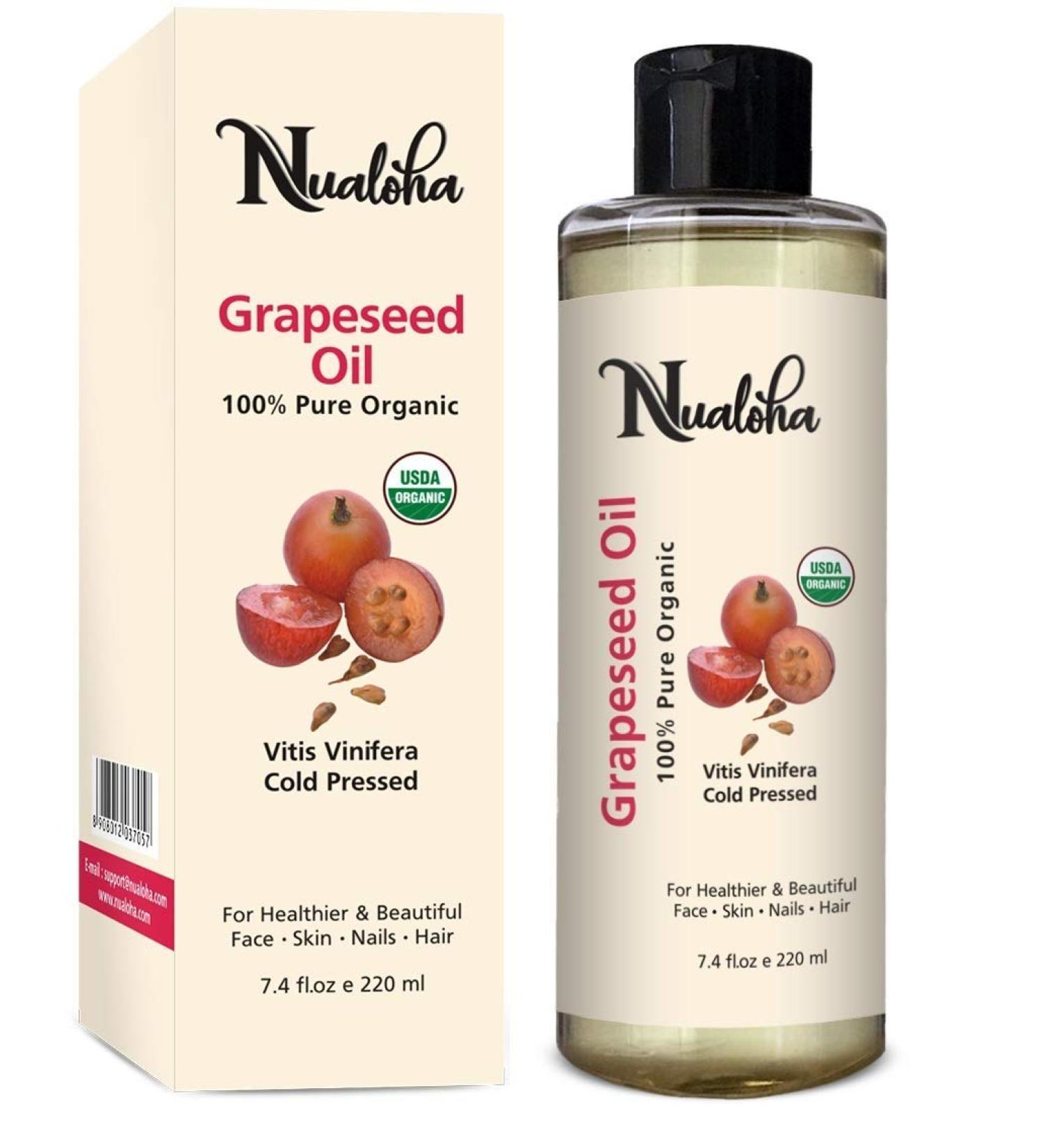 Organic Grape Seed Oil 220 ML - 100% Pure Cold Pressed Carrier Oil for Acne Hair Care Face Cleanser & Anti-Aging Moisturizer - Buy Online on GoSupps.com