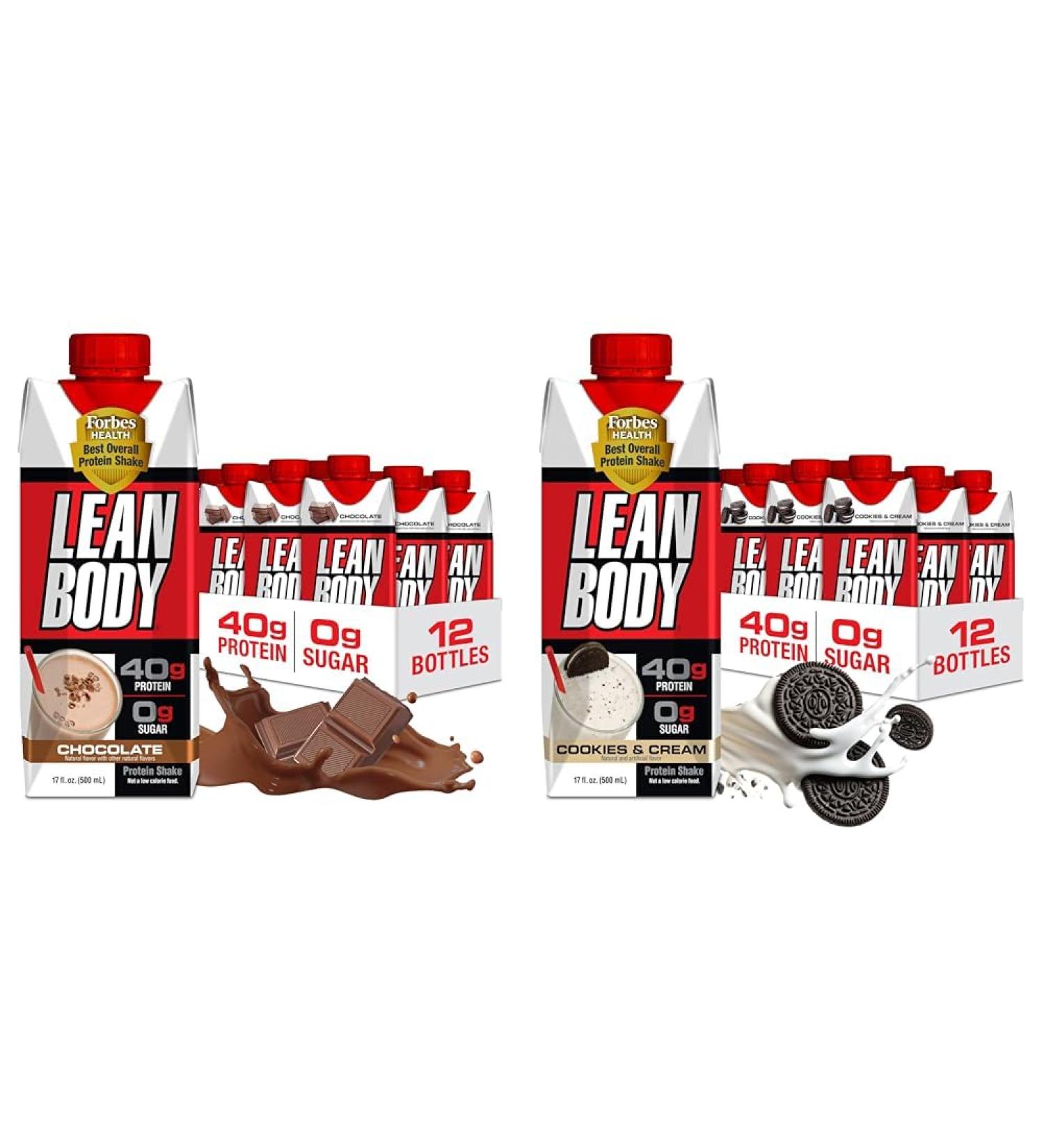 LABRADA Lean Body Ready-to-Drink Protein Shake Bundle - Chocolate & Cookies and Cream 40g Protein 0 Sugar 22 Vitamins & Minerals 17 Fl Oz (12-Pack Each)