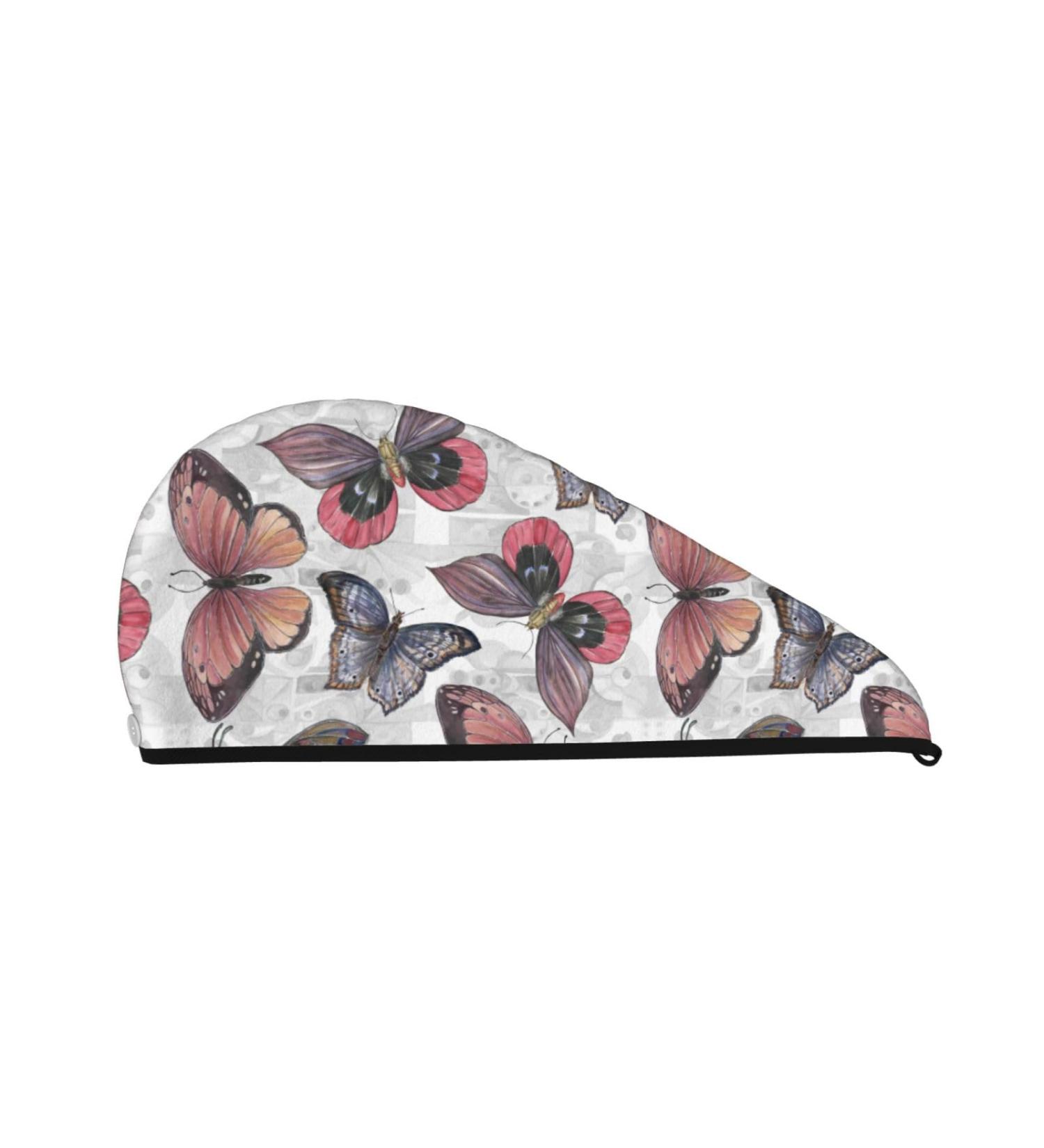 Vintage Butterflies Microfiber Hair Towel | Super Absorbent Coral Velvet Wrap for Long Curly & Thick Hair - Quick Dry for Women - Buy Online on GoSupps.com