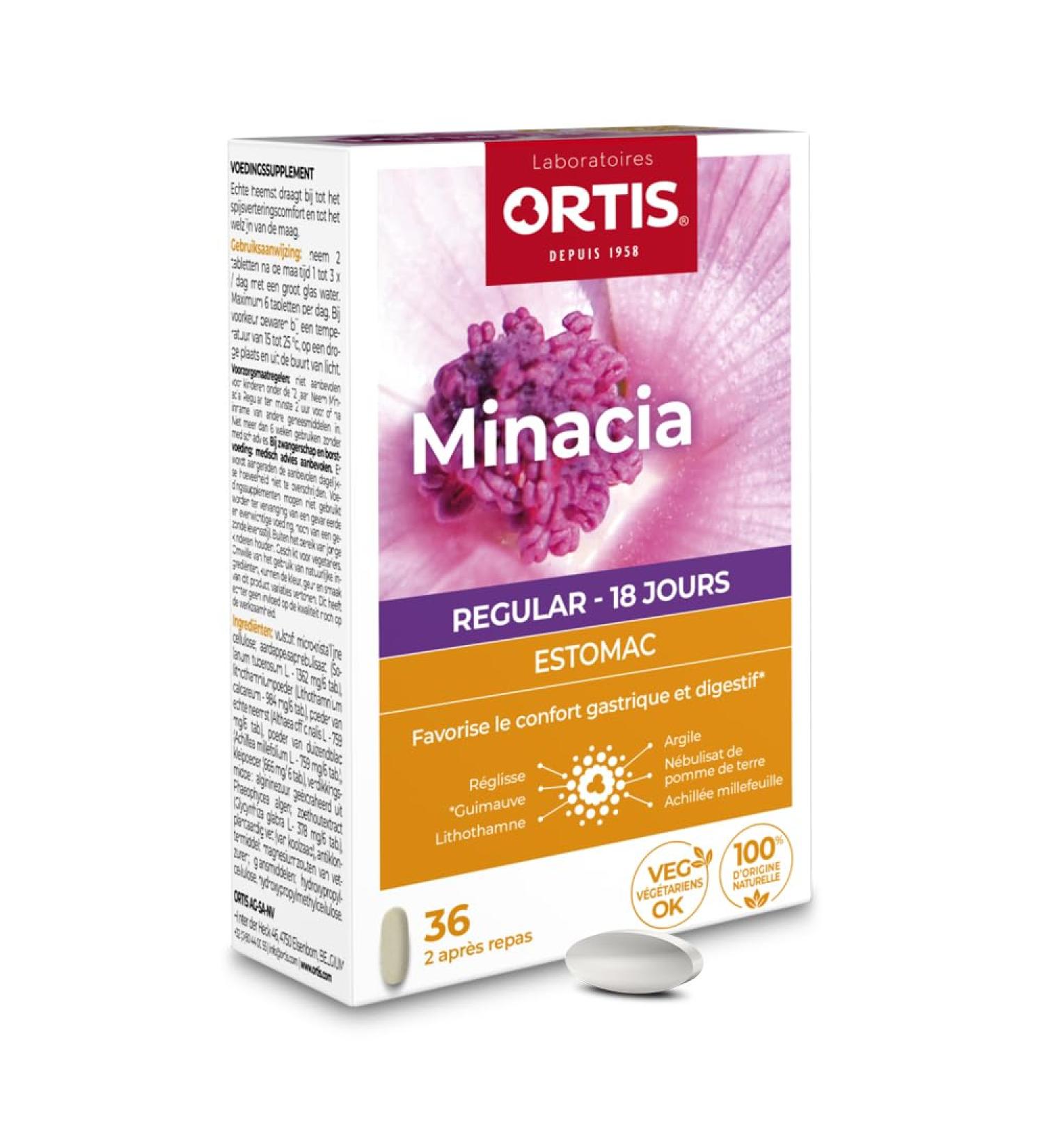 Ortis - Minacia Regular 36 Tablets - Food Supplement to Soothe the Stomach - Gastric and Digestive Comfort - 100% N - Buy Online on GoSupps.com