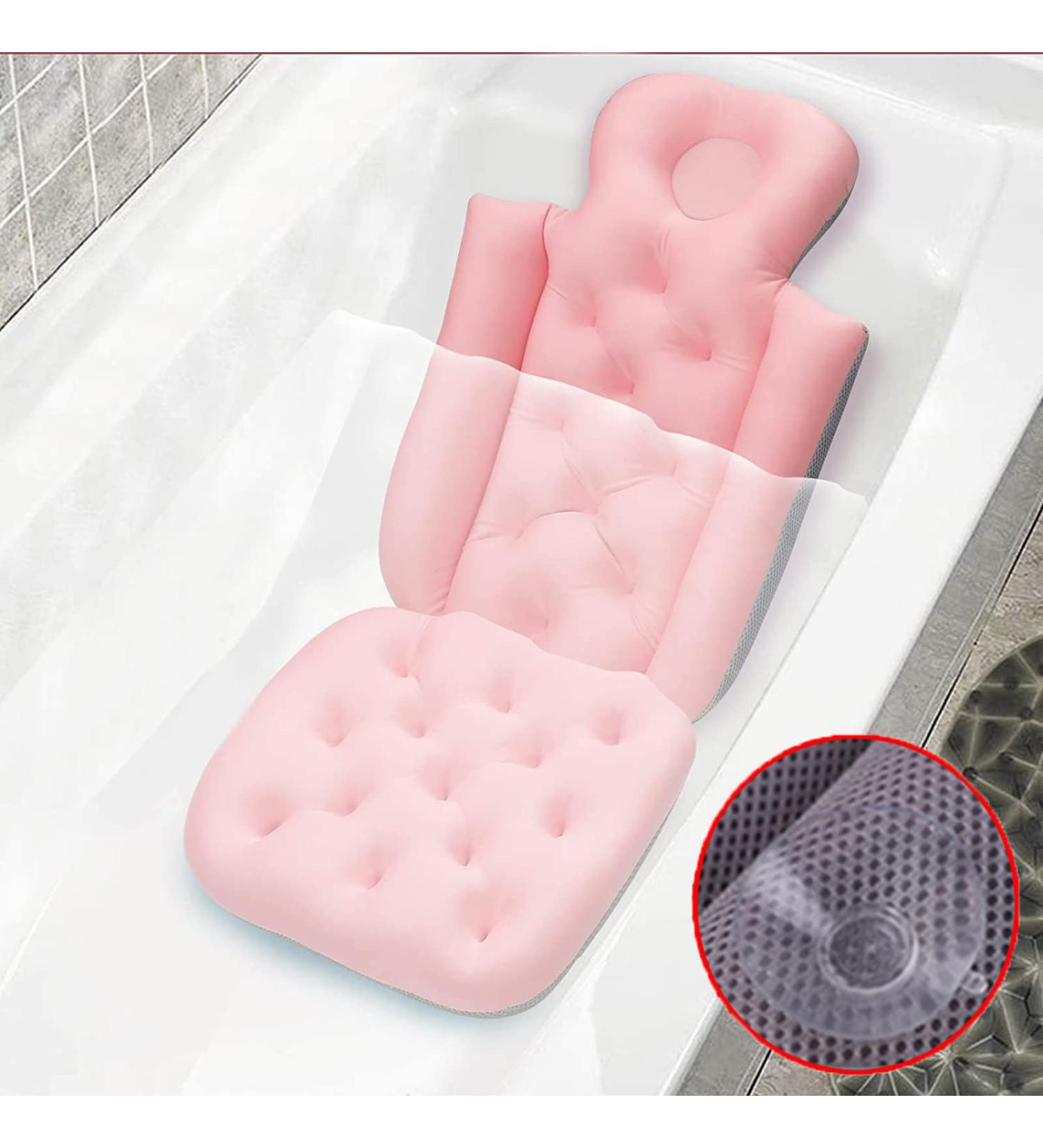 Spa Bath Pillow with Back and Headrest Cushion - Ergonomic Tub Pillow for Neck, Shoulder, and Back Support - Non-Slip Suction Cups - 3D Air Mesh Breathable - Pink - Buy Online on GoSupps.com