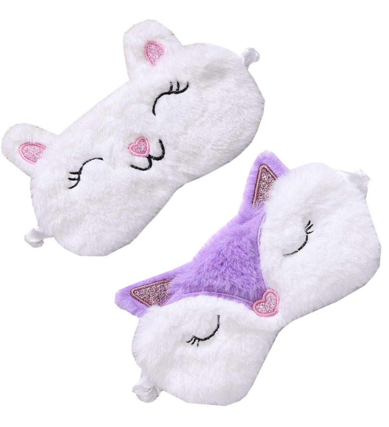 2 Pack Cute Animal Sleep Mask for Girls - Fox & Alpaca Cartoon Design - Soft Plush Blindfold Eye Cover for Women, Perfect for Travel, Nap, and Night Sleeping - Buy Online on GoSupps.com