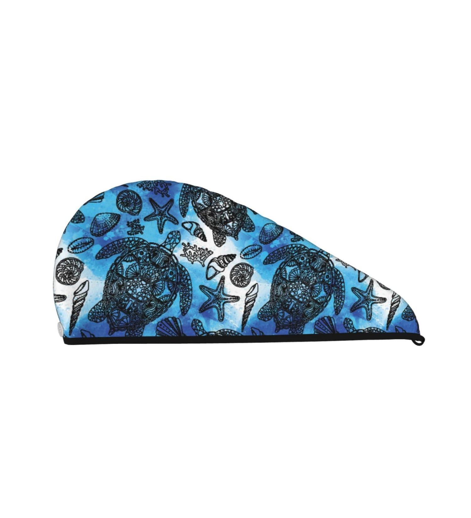 Super Absorbent Coral Velvet Microfiber Hair Towel Wrap for Women | Turtle Shell Algae Starfish Design | Quick Dry for Long Curly & Thick Hair - Buy Online on GoSupps.com