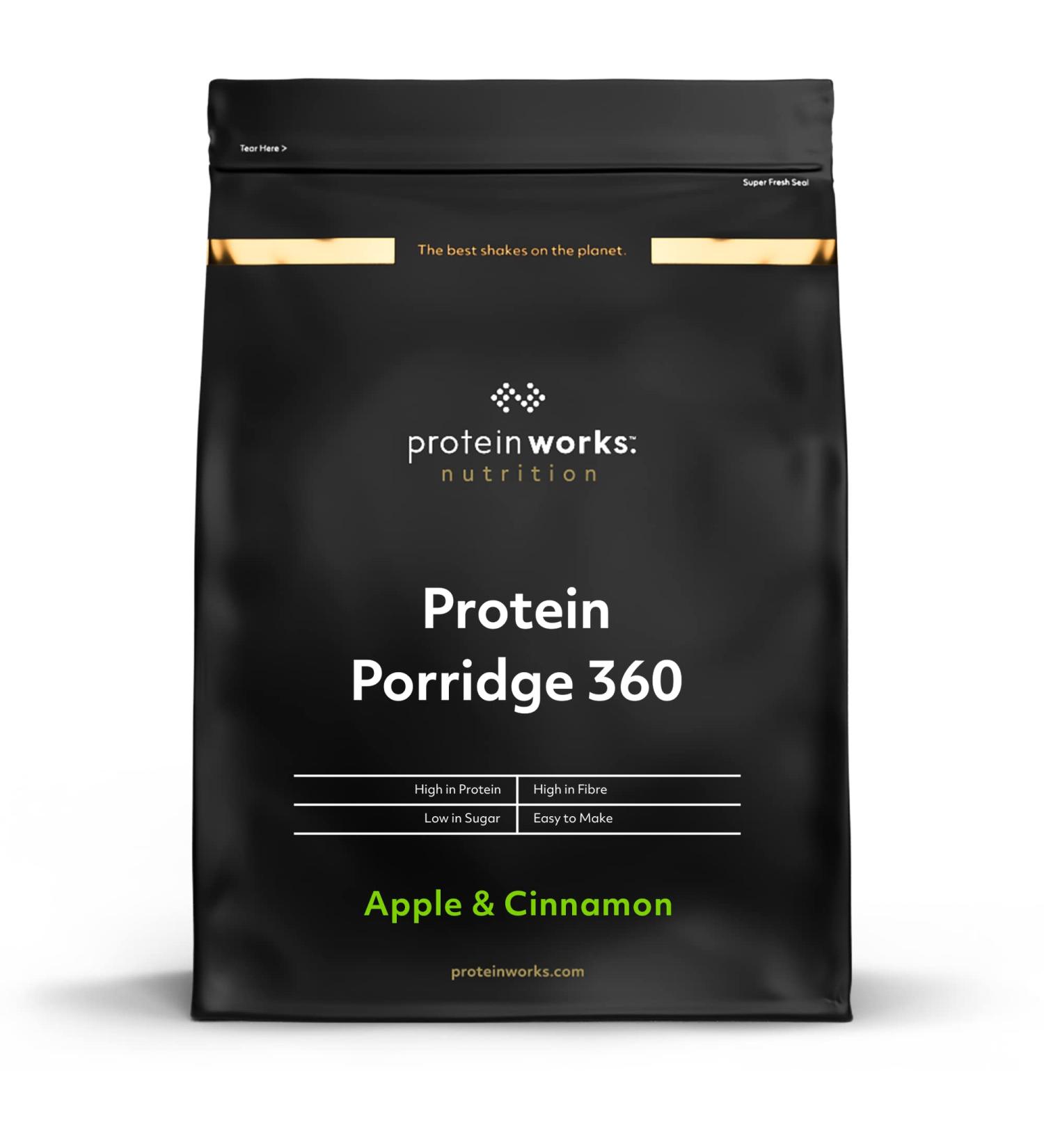 Protein Works High Protein Porridge 360 | Low Sugar Breakfast with Added Vitamins | Apple & Cinnamon Flavor | 500g (6 servings) - Buy Online on GoSupps.com