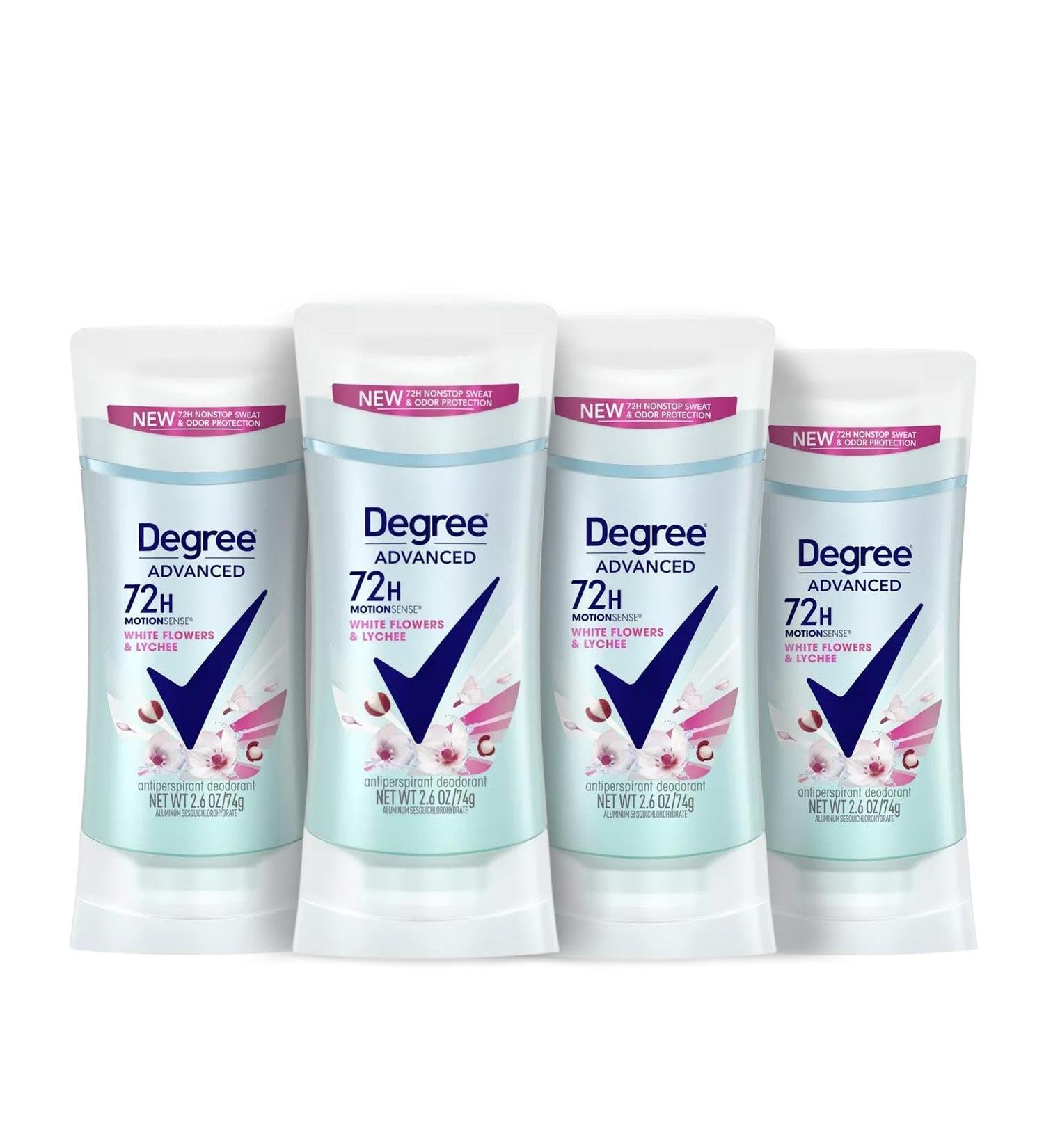 Degree Advanced Antiperspirant for Women - 72-Hour Odor Protection with MotionSense - White Flowers & Lychee - 4 Pack (2.6 oz each) - International Shipping Available - Buy Online on GoSupps.com