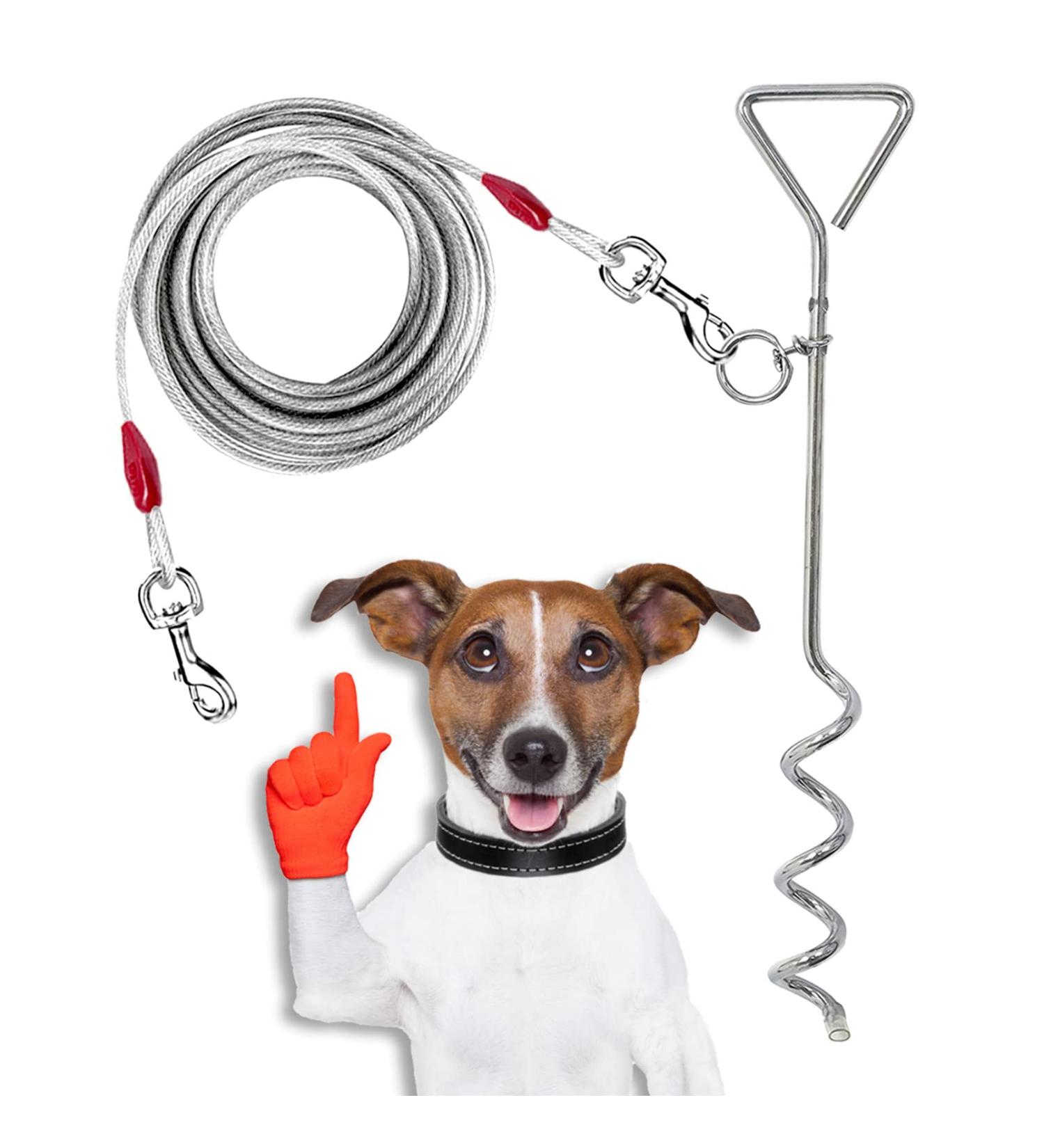 10ft 3m Dog Tie Out Cable with 16" 40cm Heavy Duty Steel Spiral Ground Spike Stake Dog Chains for outside Dog Tether Outdoor Dog Camping Tie Out Dog Lead Hook Leash for Dogs (Spiral 3m (10ft)) Spiral 3m (10ft) - Buy Online on GoSupps.com