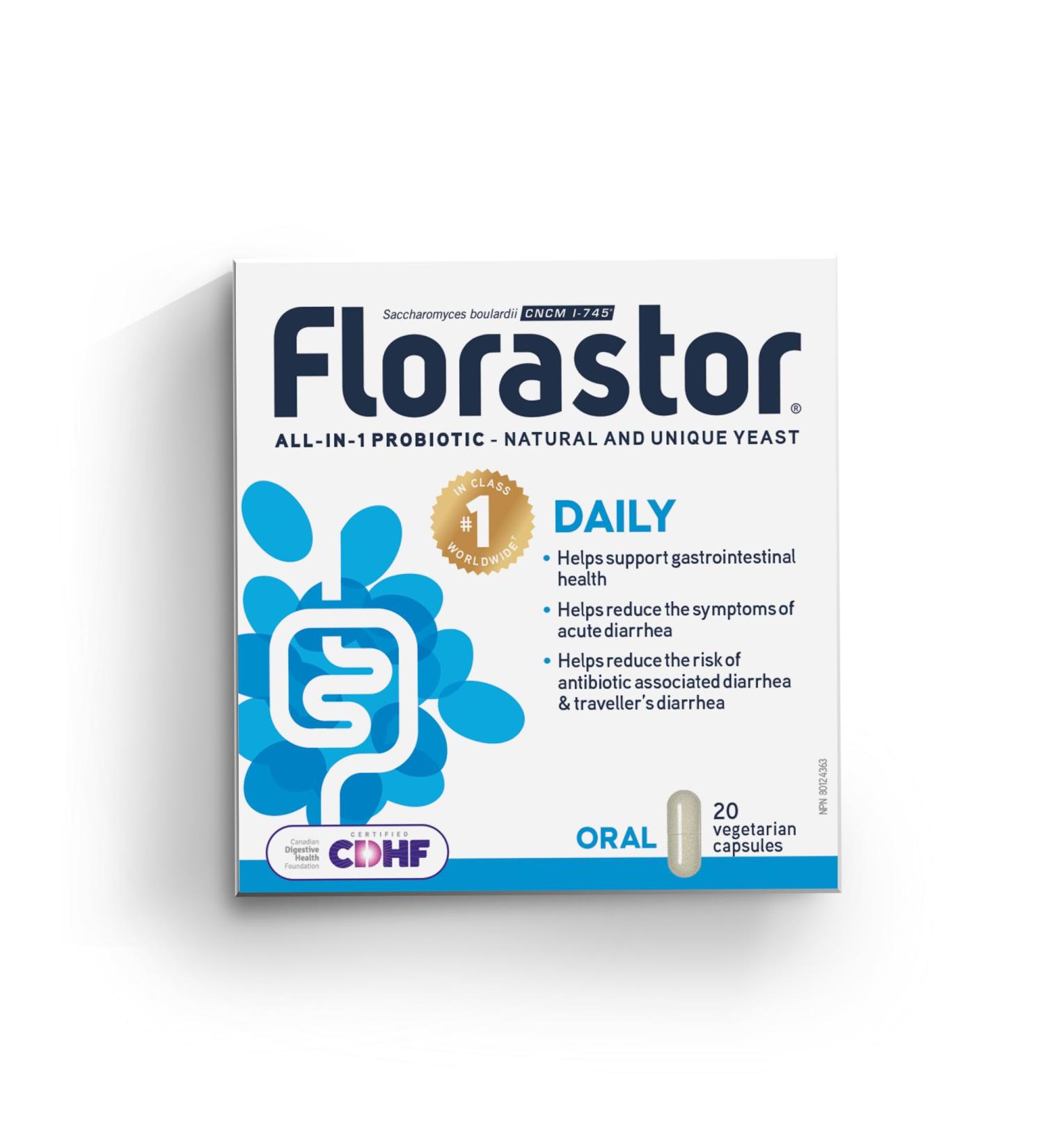 Florastor - Saccharomyces Boulardii CNCM I-745 - Daily All in One Probiotic - Gut Health & Digestive Support - Supports Immune System - The #1 Probiotic in class Worldwide - For Adults & Family 20 caps 20 count (Pack of 1) - Buy Online on GoSupps.com