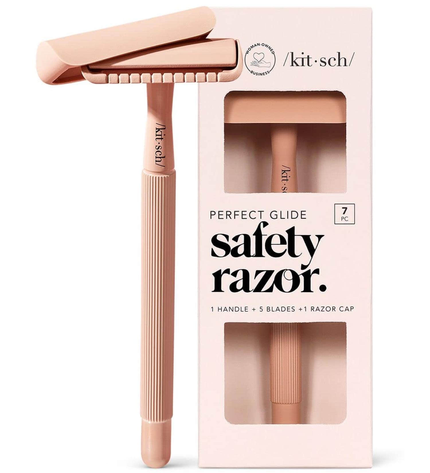 Kitsch Perfect Glide Safety Razor - Metal Handle with 5 Supply Blades | Reusable Single Blade Razor for Women - Buy Online on GoSupps.com