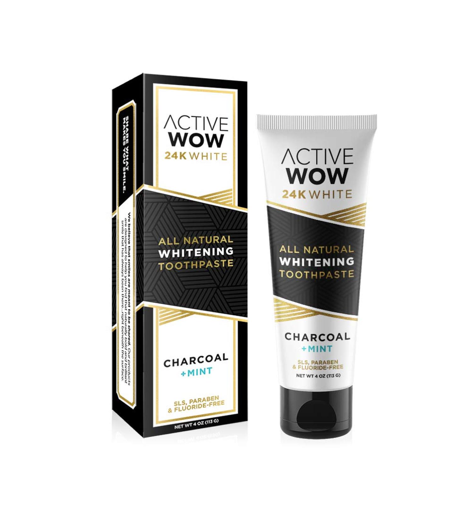 Active Wow 24K Whitening Toothpaste - All Natural Charcoal & Mint, 4 oz - Buy Online on GoSupps.com