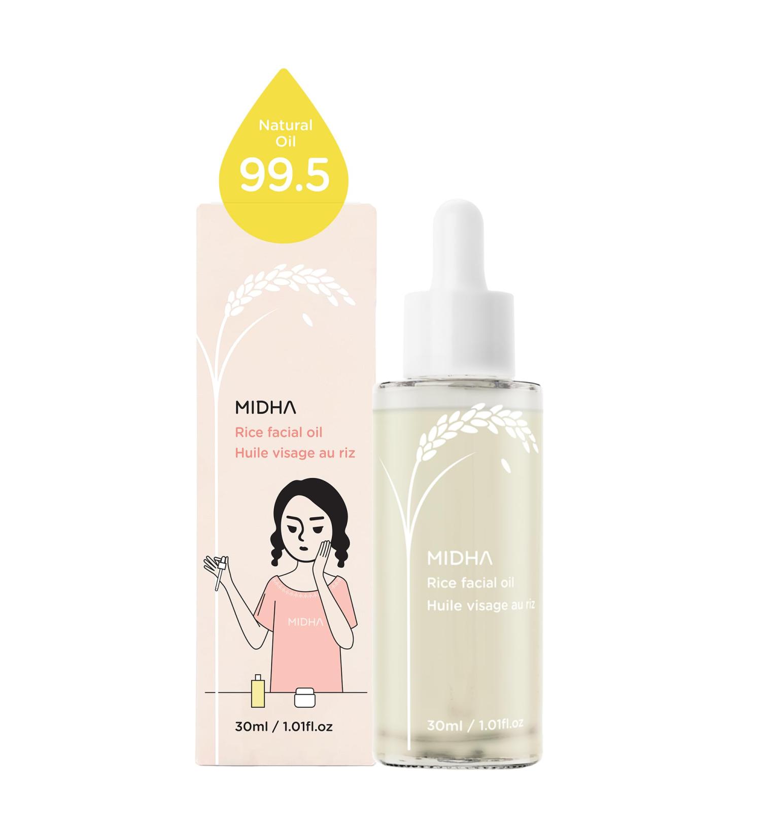Buy MIDHA Rice Facial Oil 30ml | Deep Hydration & Quick Absorption | Non-Greasy Rice Bran Oil for Moisturized Skin - Buy Online on GoSupps.com