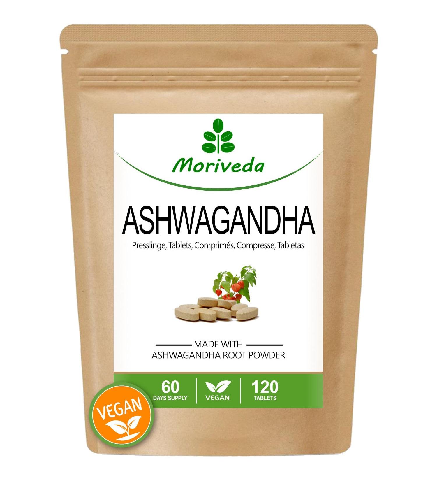 Buy Moriveda Ashwagandha 1000mg Tablets - Pure Natural Indian Ginseng for Stress Relief & Sleep - 120 Count - Buy Online on GoSupps.com
